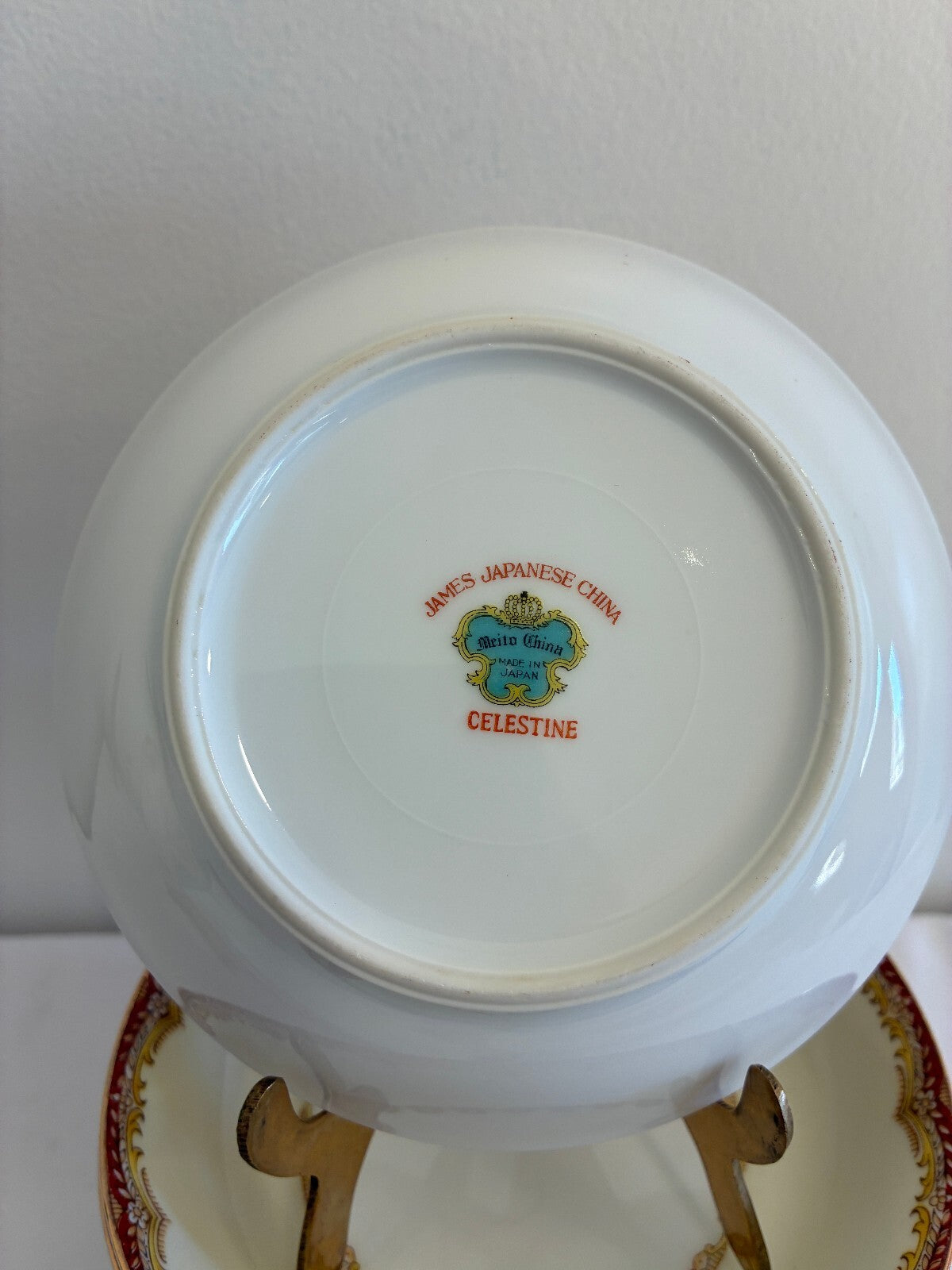 Vintage Set of 11 Meito China Celestine Fruit Bowls, Rust and Gold Border