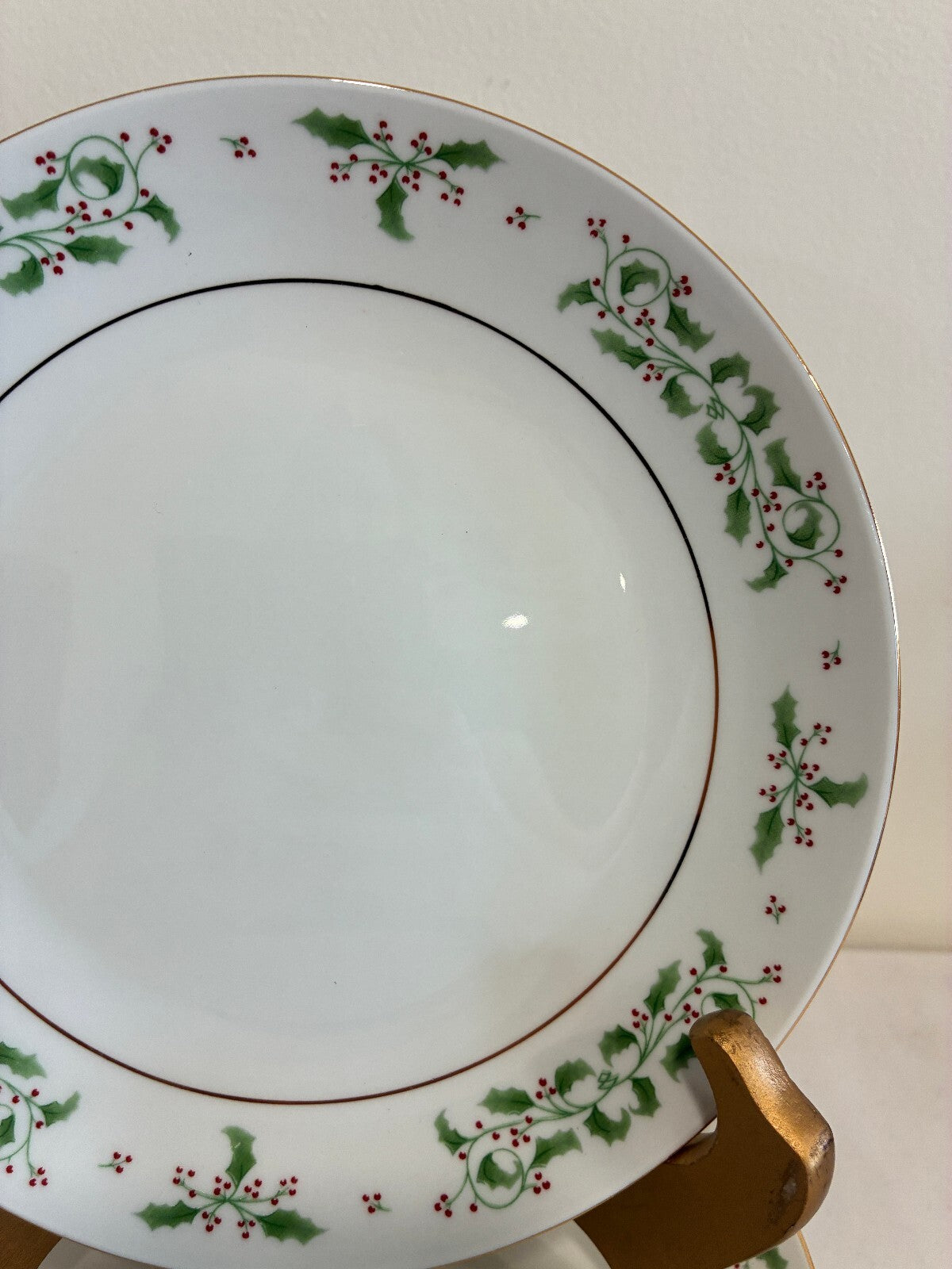 Vintage Holly Berry Christmas Dessert Plates With Gold Trim, Set of 6