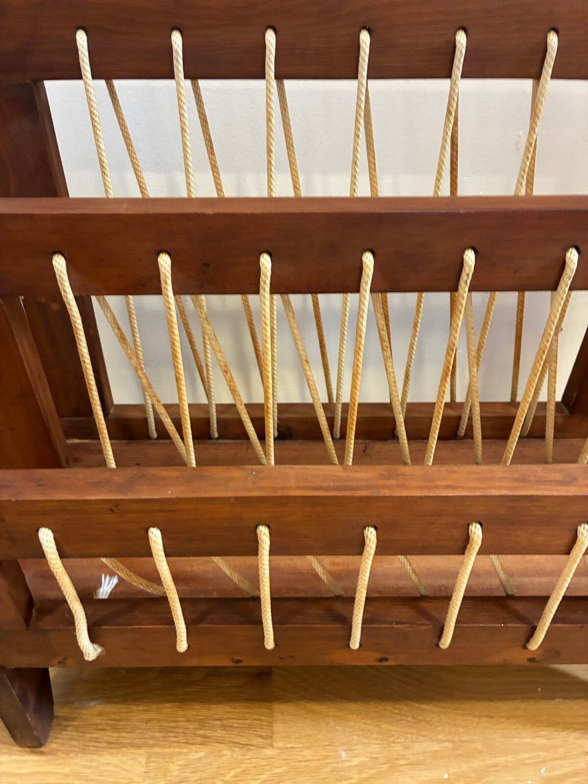 Vintage Wood Magazine Rack, Rope Laced Danish Modern Style, Mid Century Wood