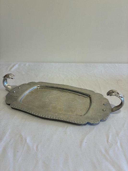 Vintage Hand Wrought Aluminum Tray with Leaf Handle by Continental Silverlook