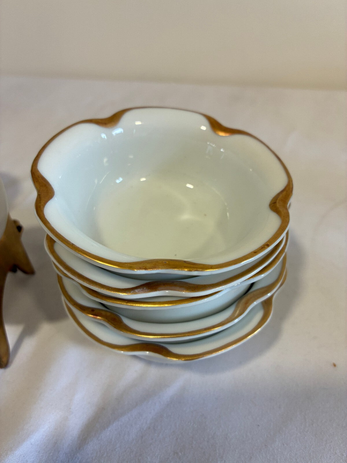 Antique Haviland Limoges Gold Rim Bowls Set of 11, French Porcelain Sauce Dishes