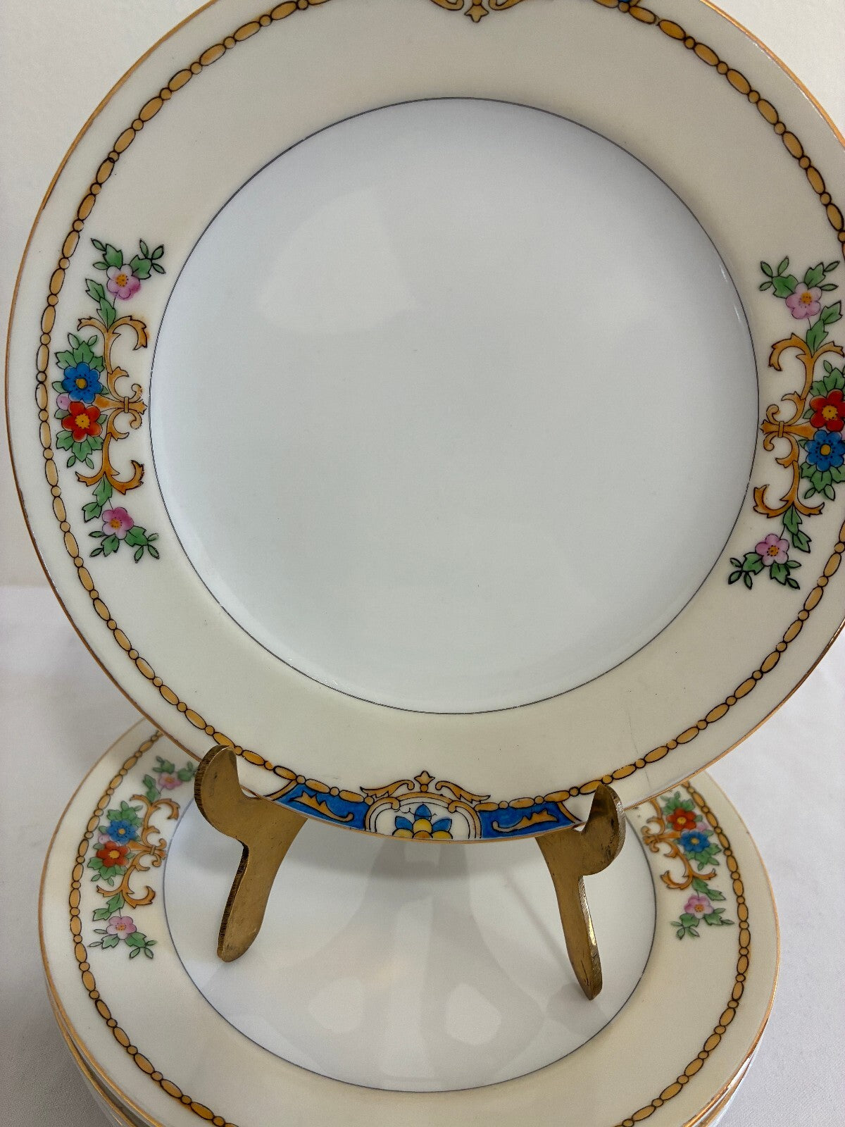 Vintage Meito China Warren 6" Bread and Butter Plates, Floral Blue and Gold Trim