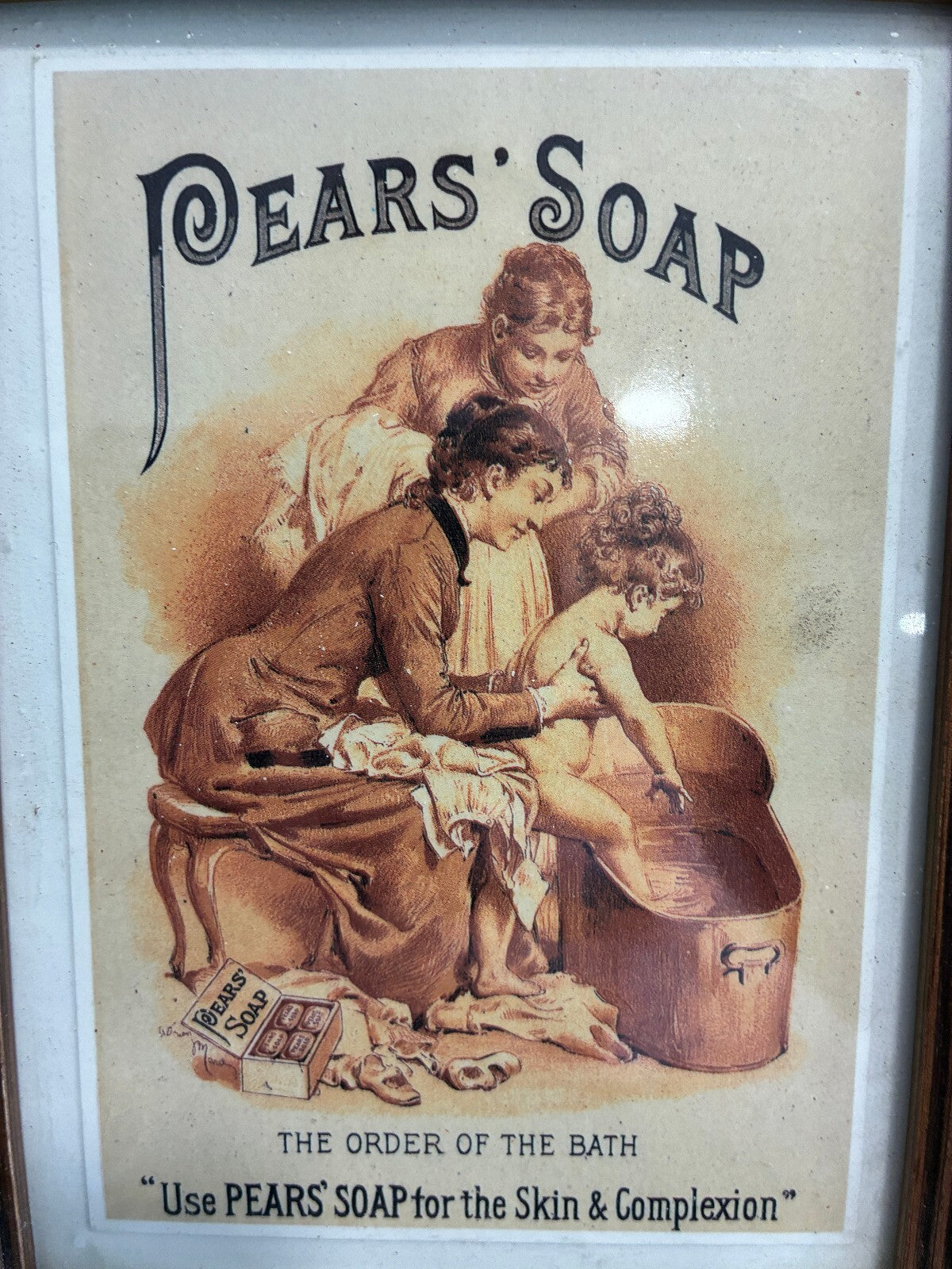 Vintage Framed Pears Soap Advertising Print, Victorian Bathroom Wall Art