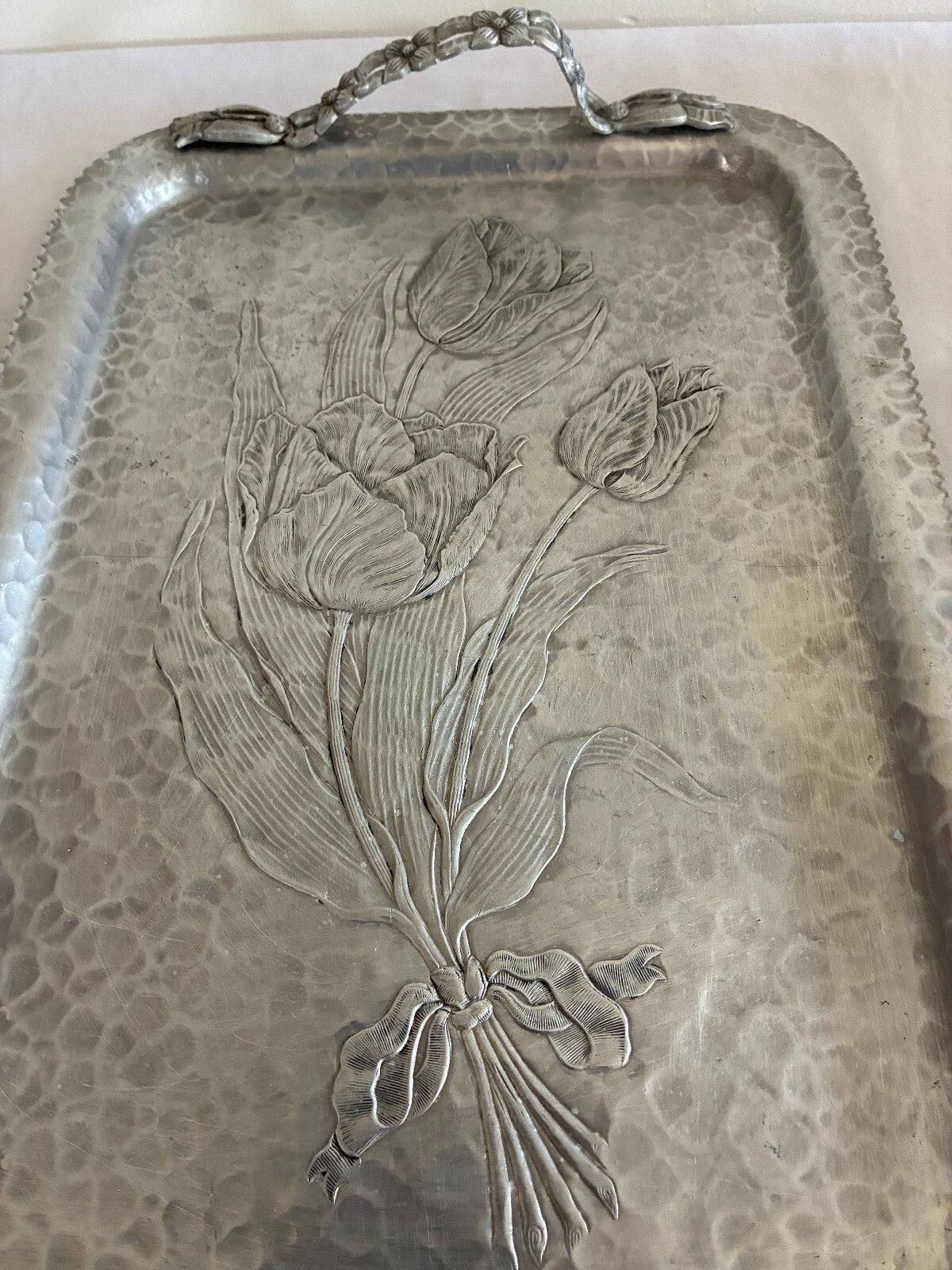 Vintage Rodney Kent Hand Wrought Hammered Aluminum Tray | Tulip Design Serving Tray | Vintage Finds Mid Century Barware