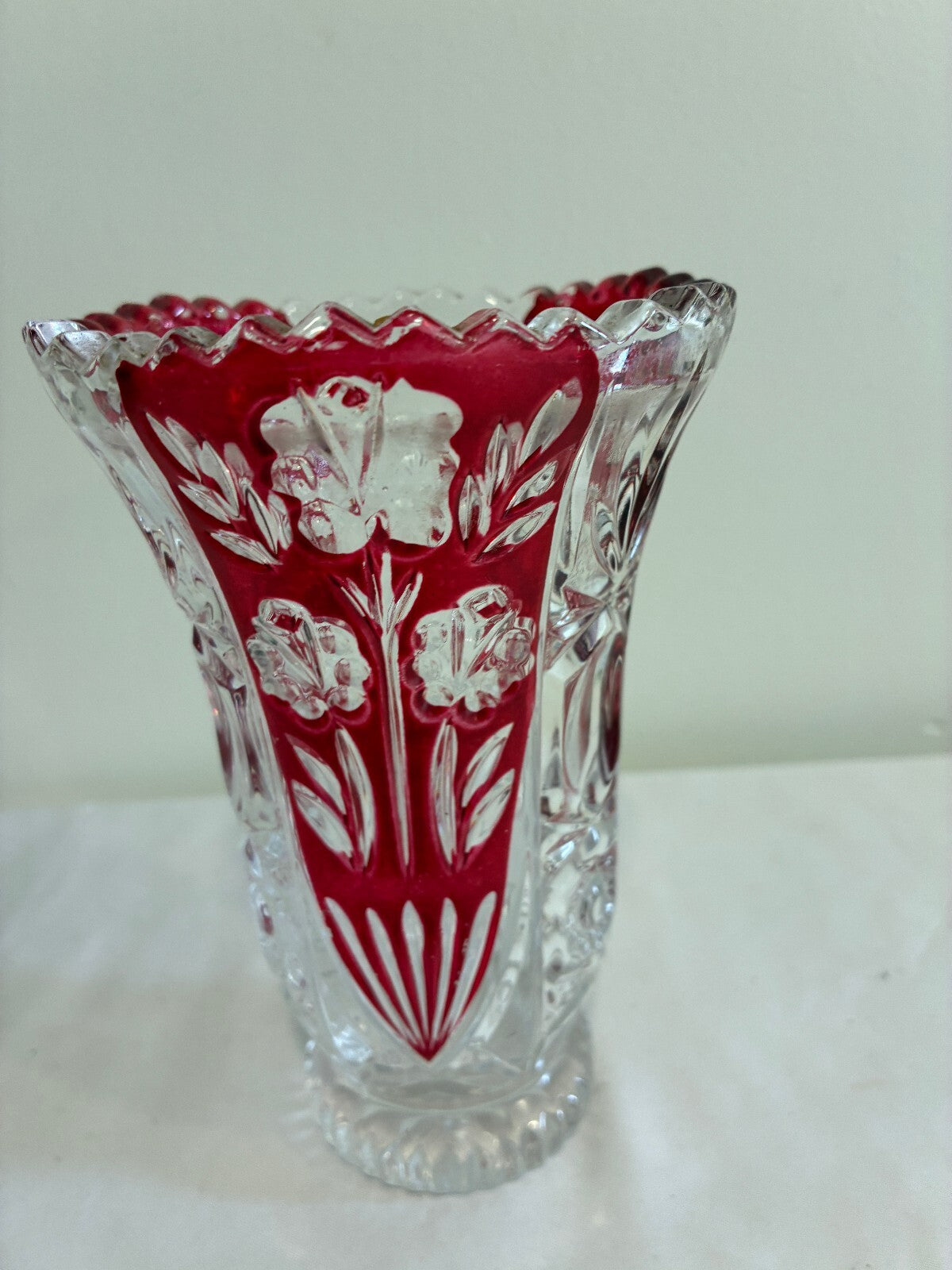 Vintage 5th Avenue Crystal Rosalina Ruby Red Cut Vase | Bohemian Cranberry Flashed Crystal Flower Vase | Vintage Finds
