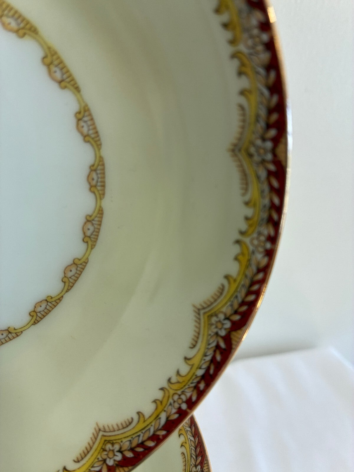 Vintage Set of 11 Meito China Celestine Fruit Bowls, Rust and Gold Border