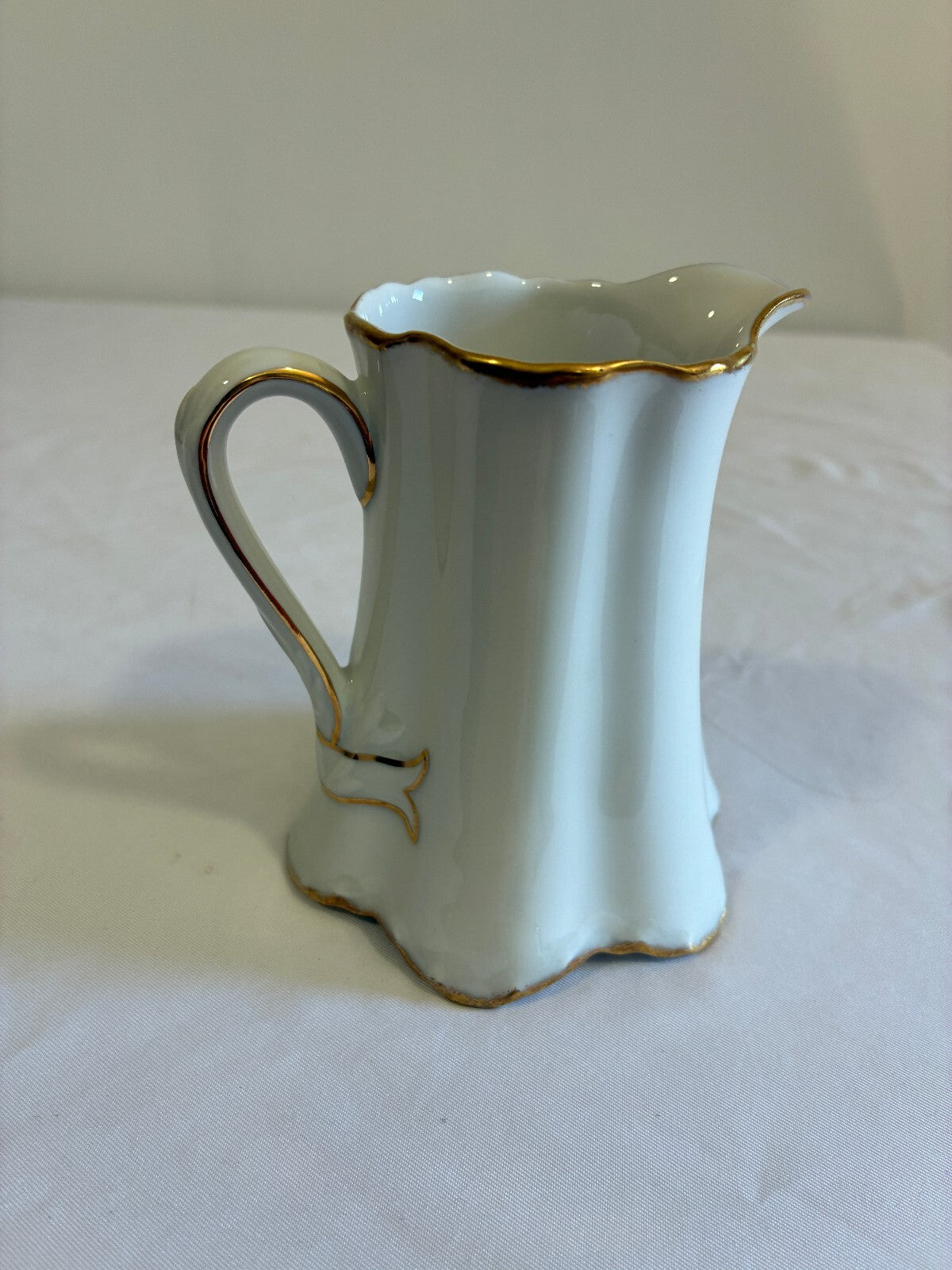 Vintage Thomas Germany Porcelain Creamer | White Gold Trim Fluted Pitcher