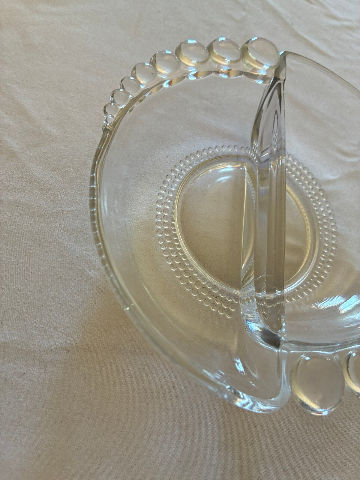 Vintage Duncan Miller Candlewick Divided Relish Dish | Clear Glass Beaded Edge |