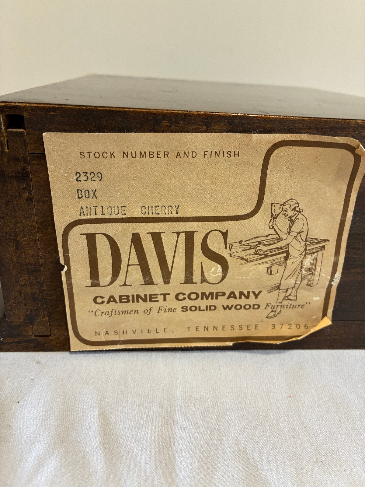 Vintage Davis Cabinet Company Wooden Box with Drawer, Antique Cherry Finish, Carved Leaf Pull, Nashville Tennessee