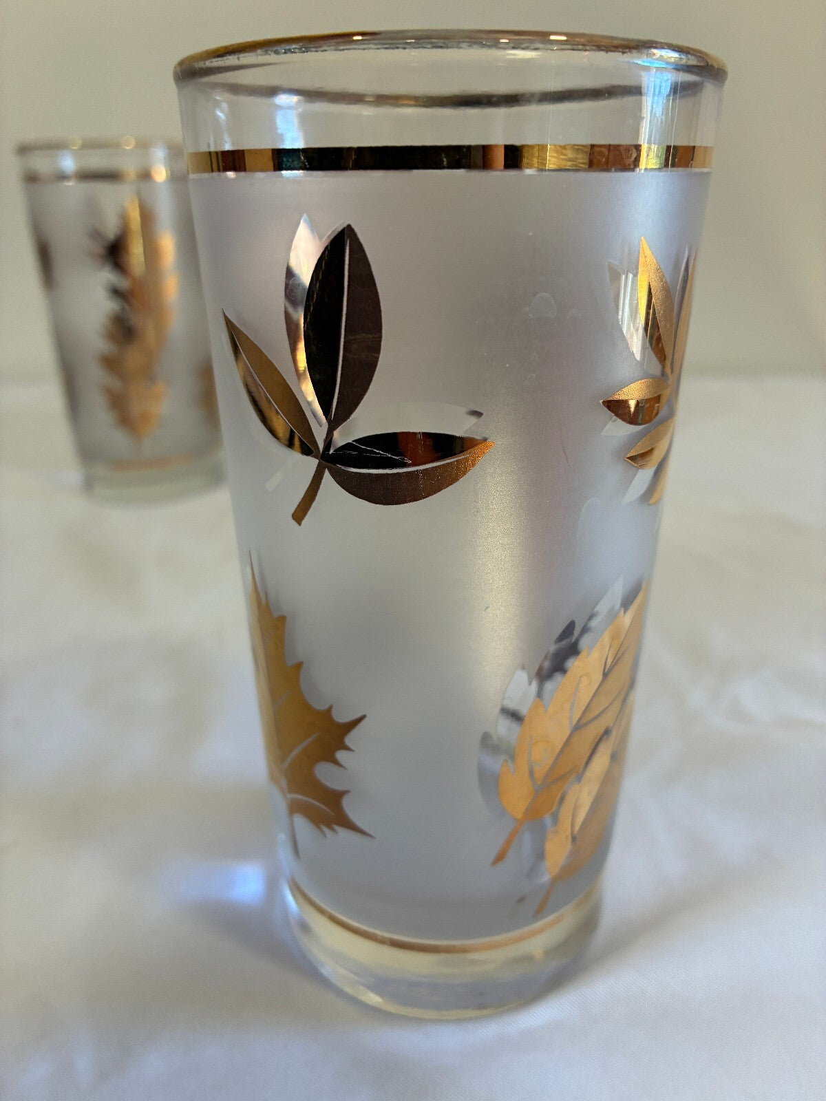 Vintage Libbey Gold Leaf Glasses Set of 5 | Culver Style Tumblers | MCM Barware