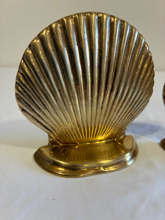 Vintage Brass Seashell Bookends Pair | Scallop Shell Coastal Decor