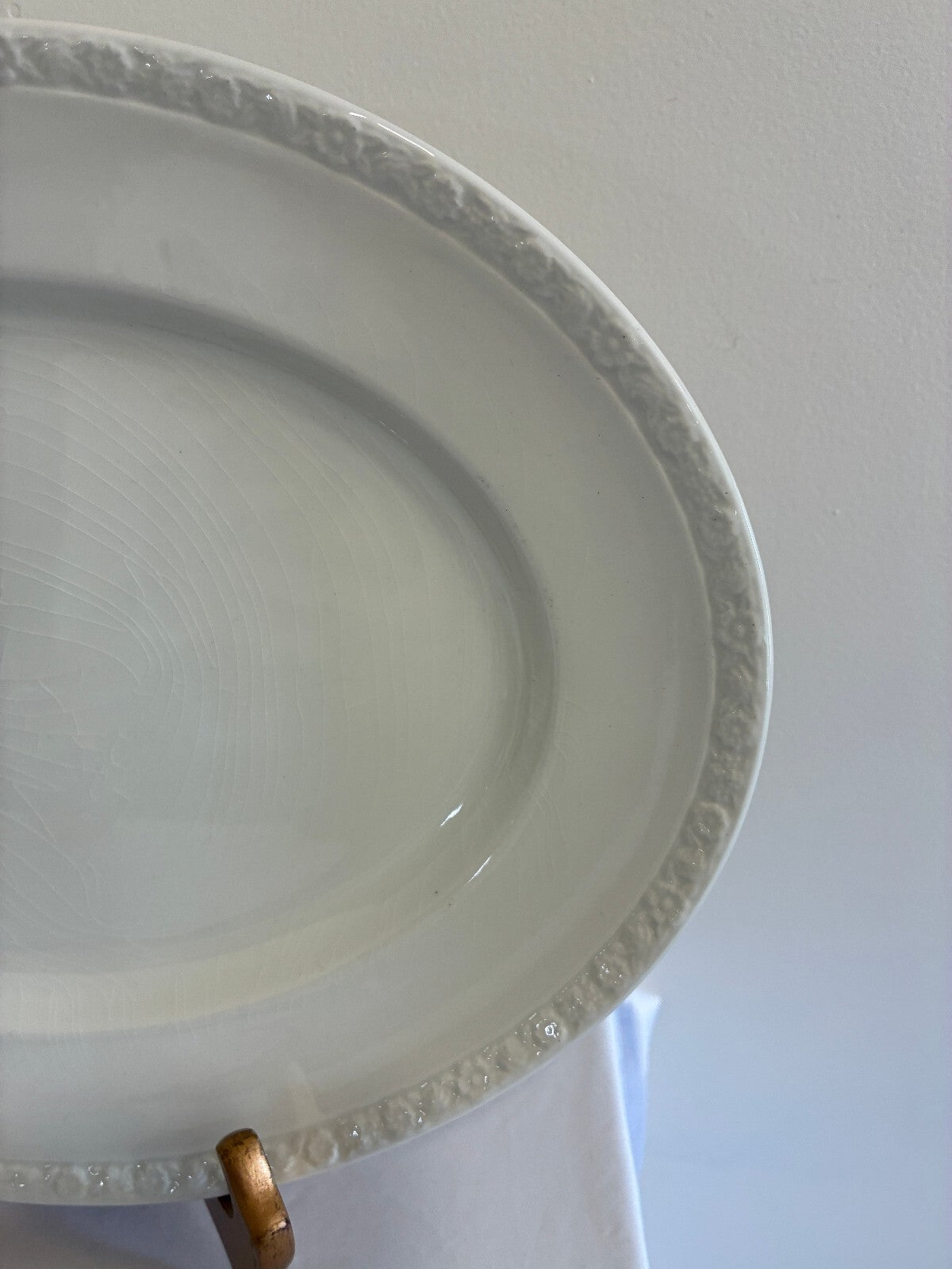 Vintage Wedgwood Hedge Rose Oval Platter | White Embossed Ironstone, England