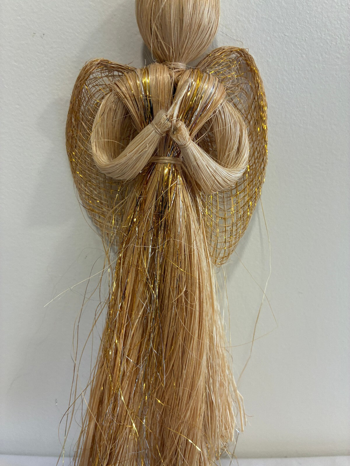 Vintage Woven Straw Angel | Handmade Natural Fiber Hanging Angel