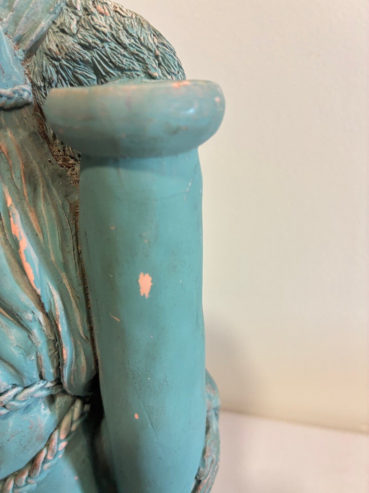 Vintage Terracotta Angel Candle Holder, Verdigris Patina Winged Figure Sculpture
