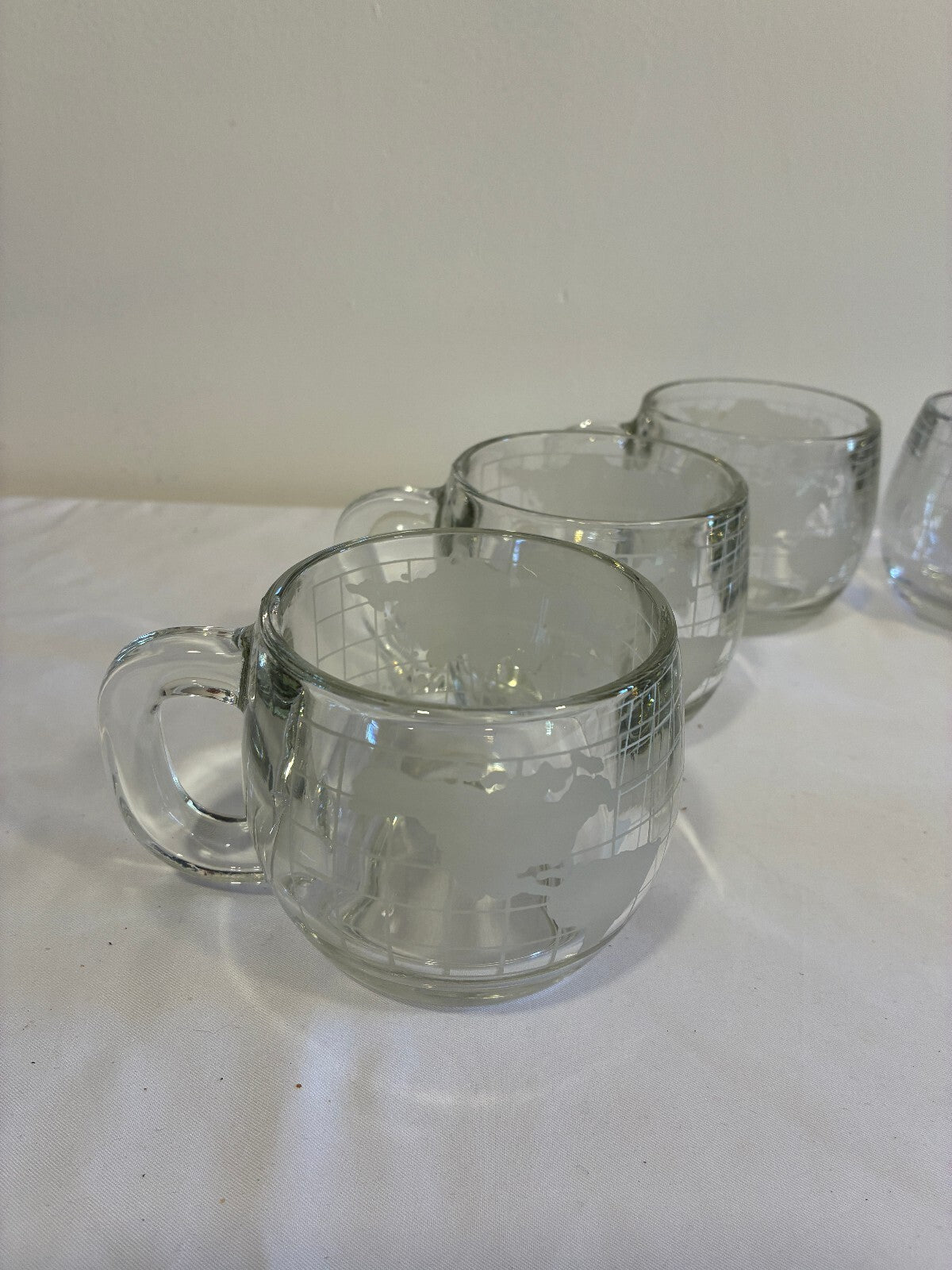 Vintage 1970s Nestle World Map Glass Mugs Set of 6 | Etched Map Coffee Cups