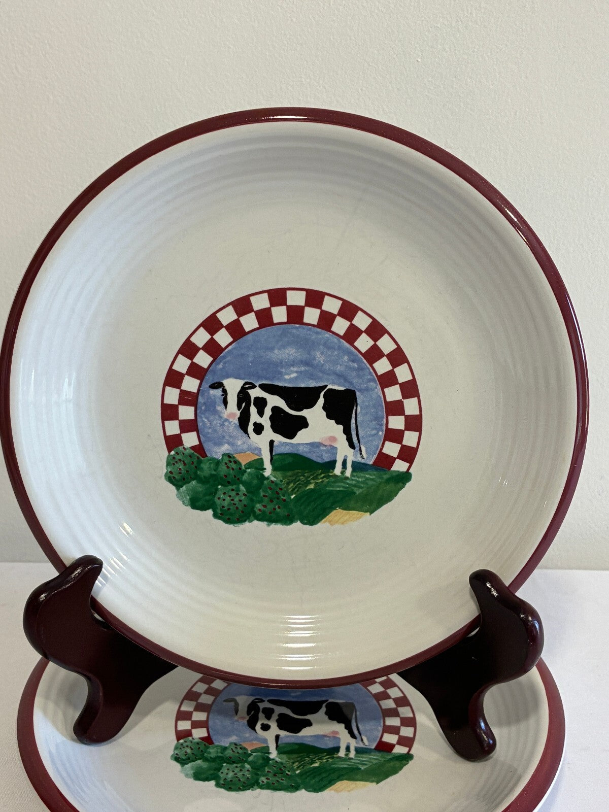 Vintage Fannie's Farm Cow Salad Plates, Set of 2, Century Stoneware