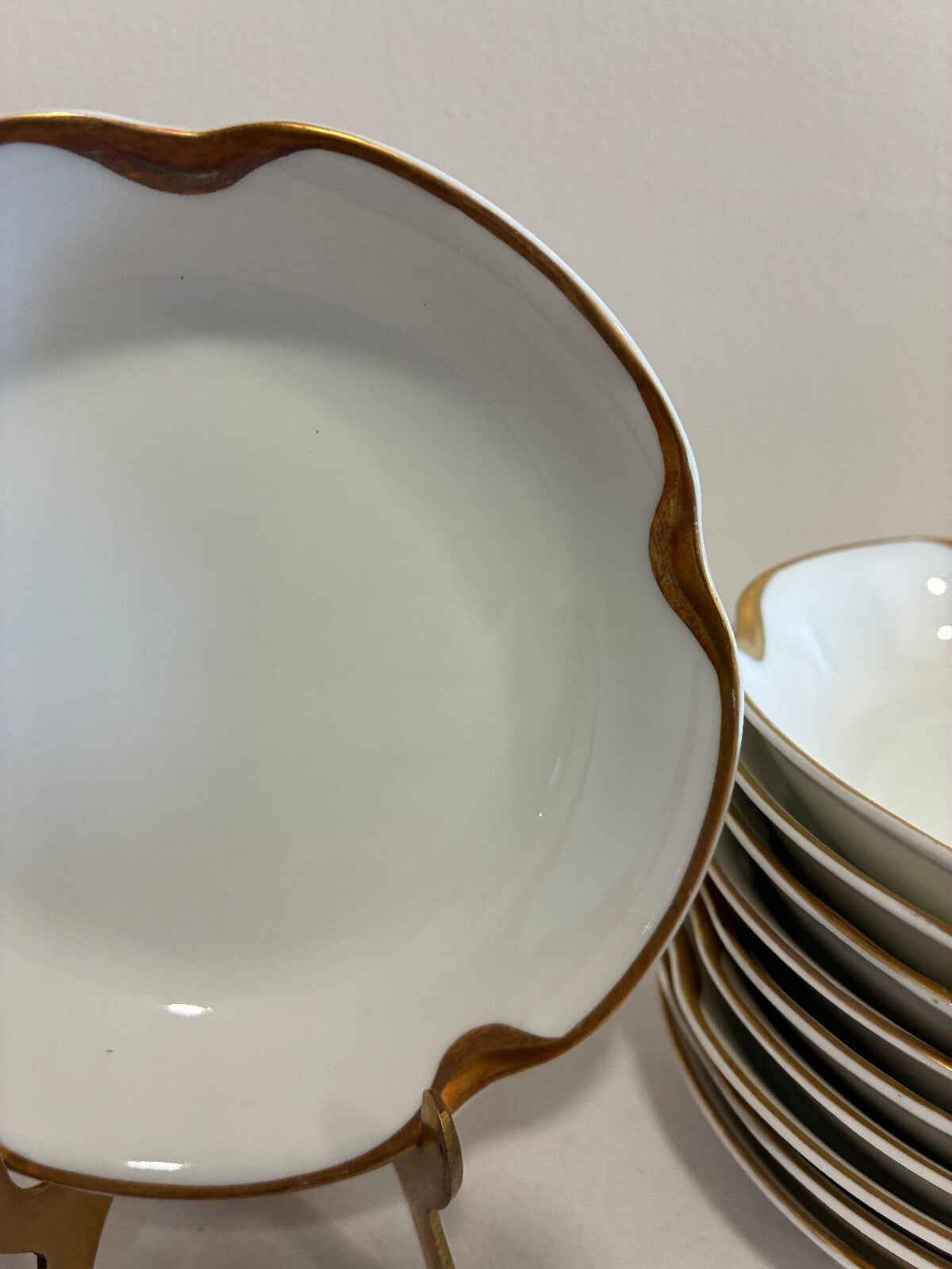 Antique Haviland Limoges Gold Rim Bowls Set of 10 | Scalloped French Porcelain