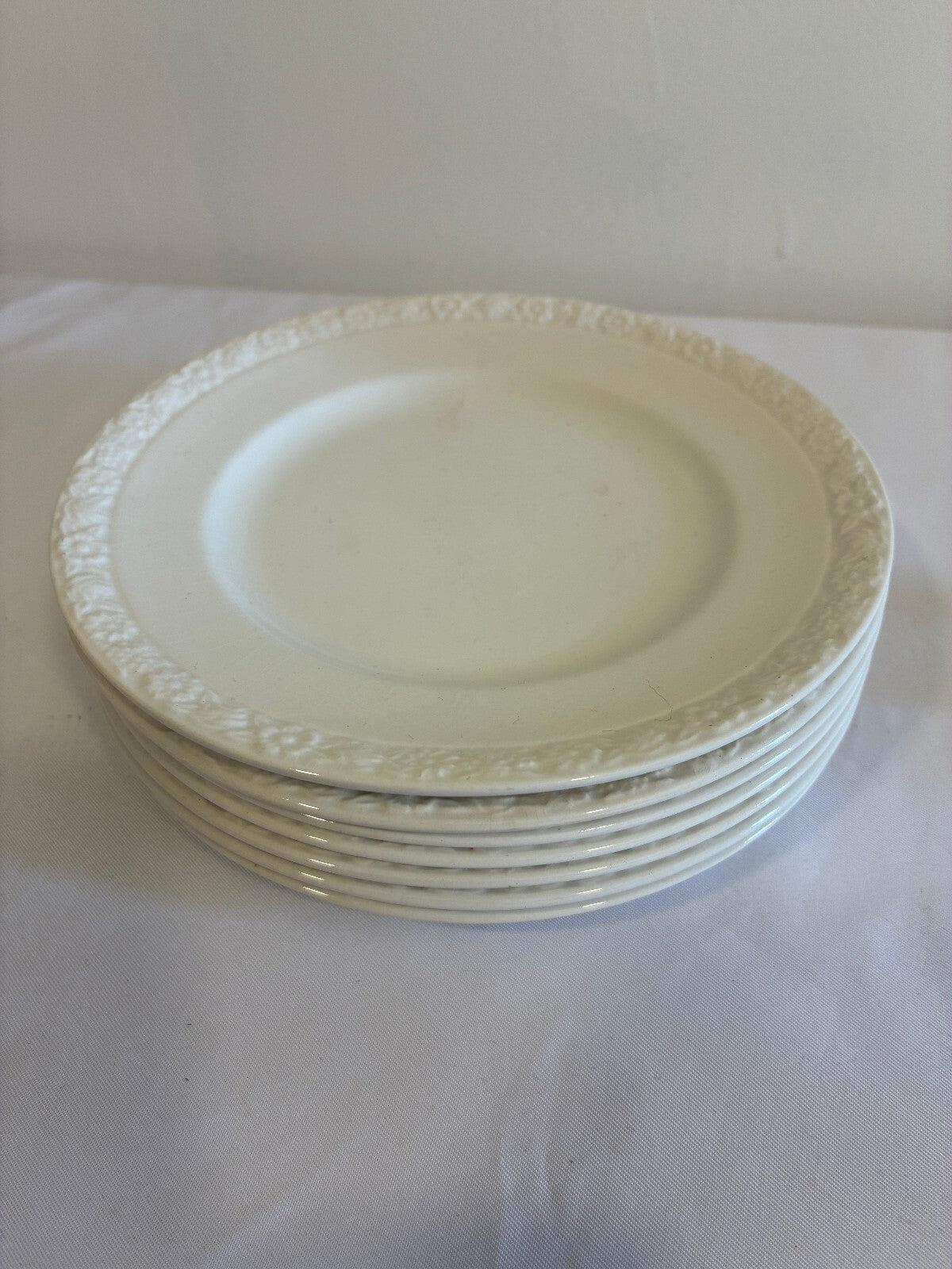 Vintage Wedgwood Hedge Rose Bread Plates Set of 7 White Embossed English China