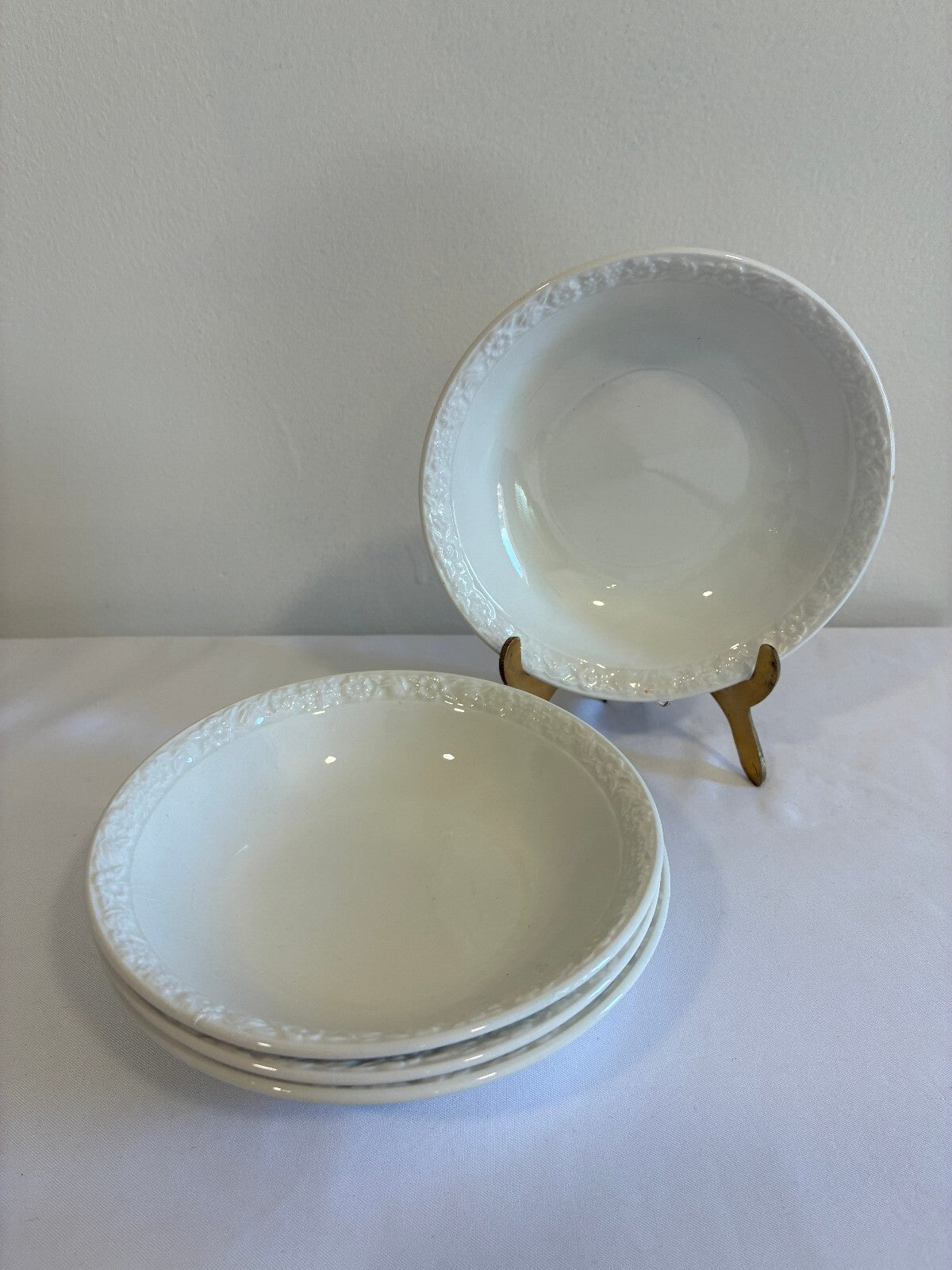 Vintage Wedgwood & Co Hedge Rose Bowls Set of 4, English White Embossed China