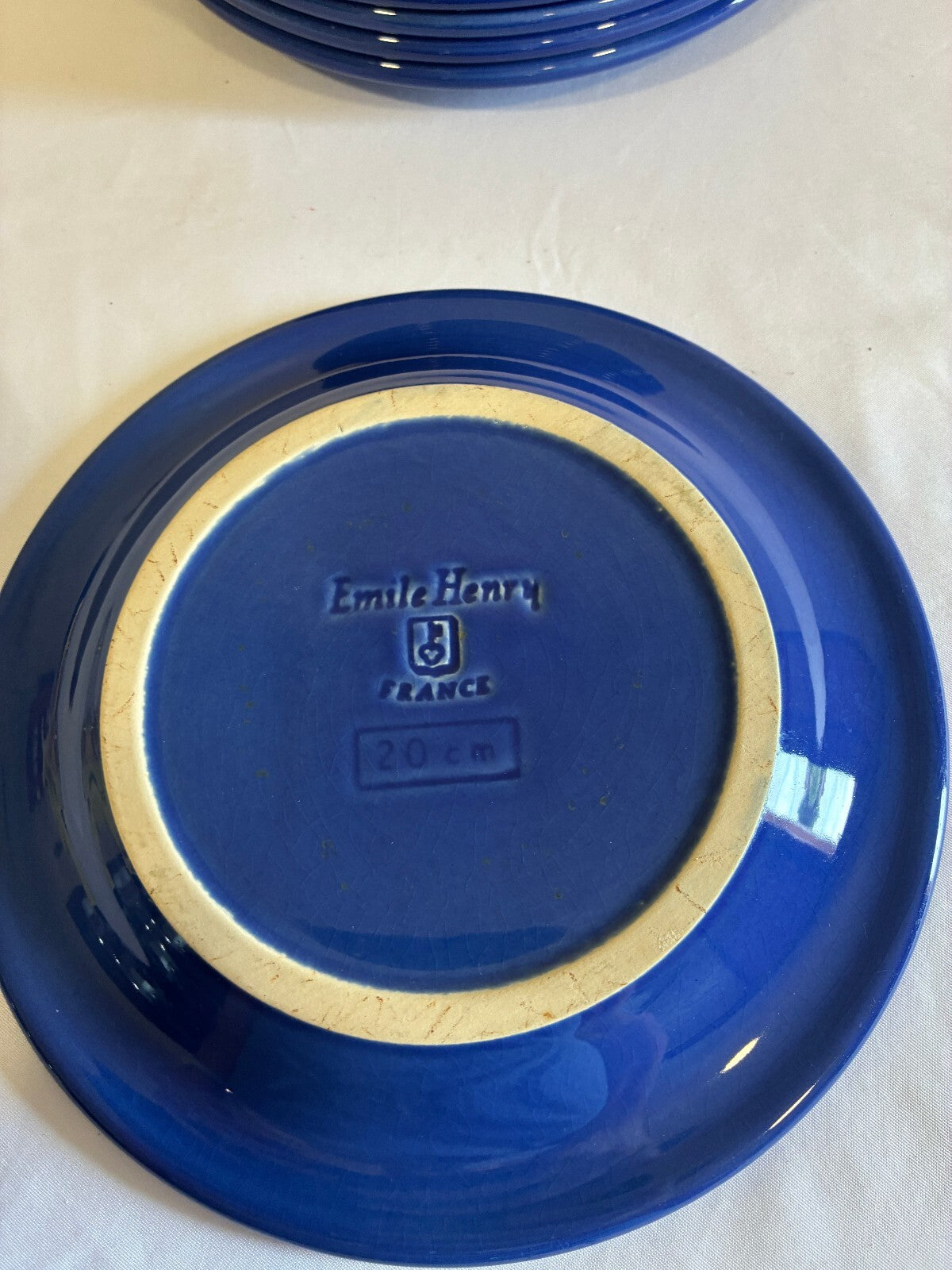 Vintage Emile Henry France Cobalt Blue Salad Plates Set of 11 | Ribbed Stoneware