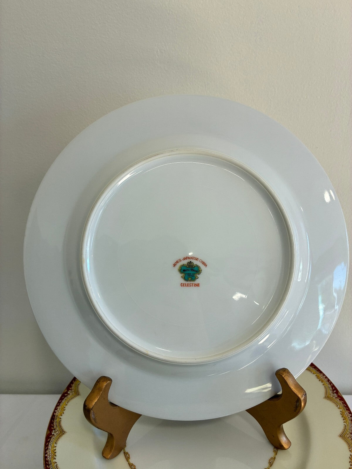 Vintage Meito Celestine Dinner Plates Set of 12, Red and Gold Border, Japan