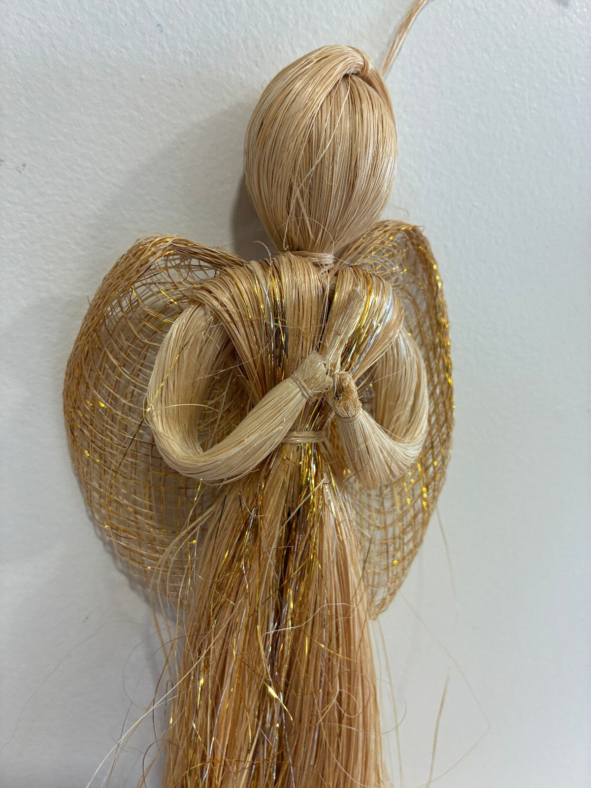 Vintage Woven Straw Angel | Handmade Natural Fiber Hanging Angel