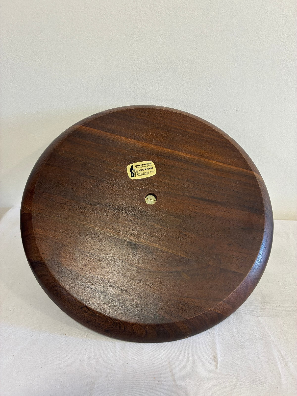 Vintage Ozark Walnutware Walnut Lazy Susan Tray 12.25" Brass Handle MCM USA