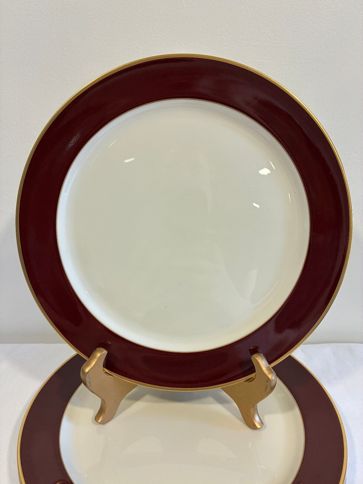 Vintage Pickard Fine China Dinner Plates, Set of 4, Burgundy & Gold, USA