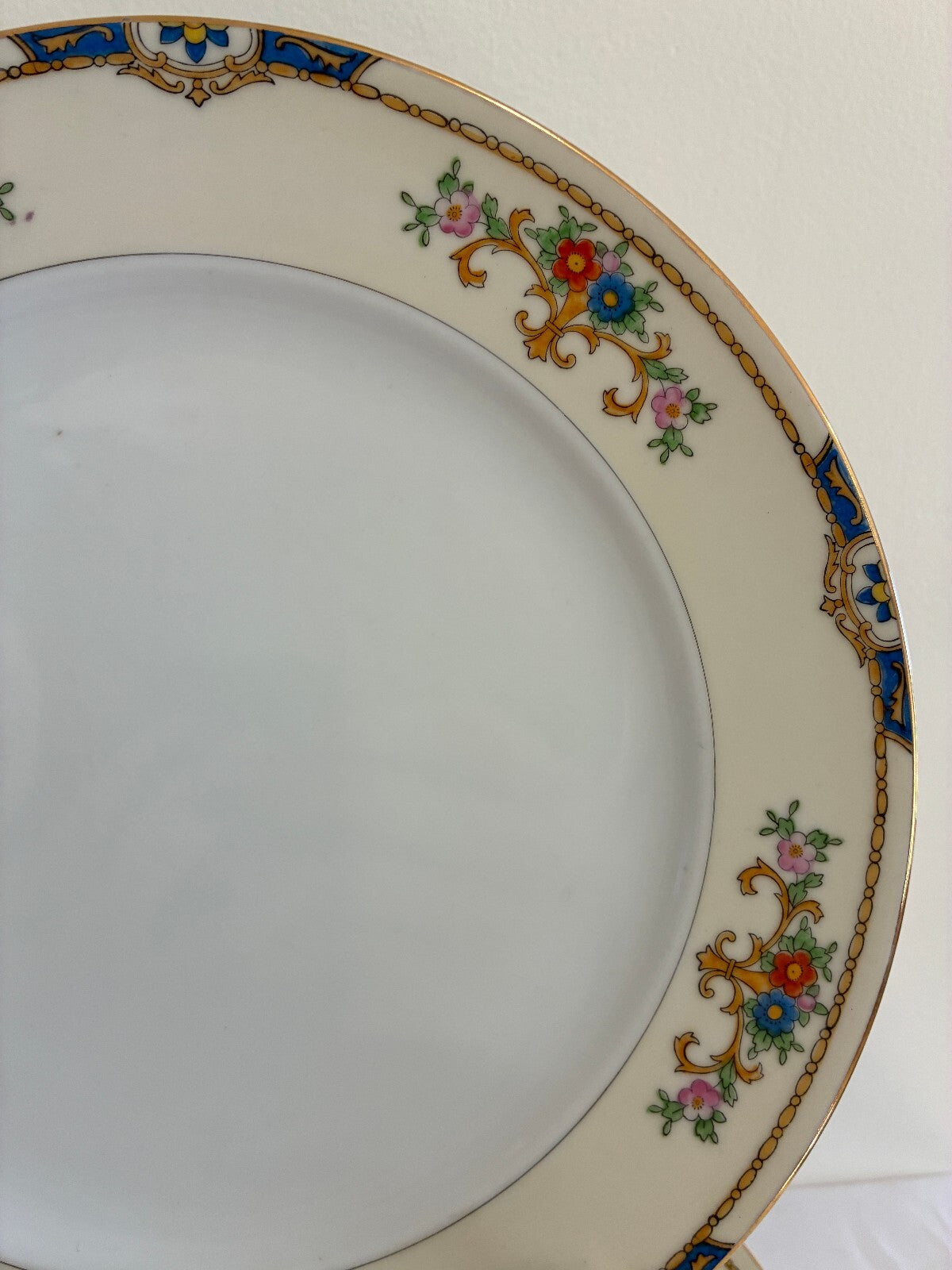 Vintage Meito Warren Dinner Plates, Set of 7, Floral China, Blue and Gold Border