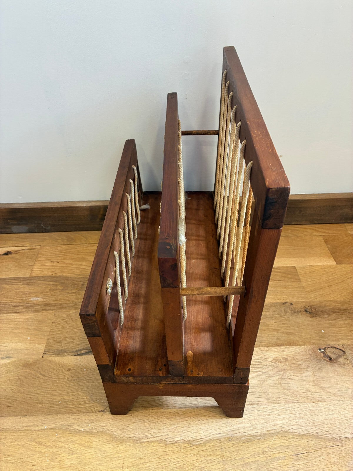 Vintage Wood Magazine Rack, Rope Laced Danish Modern Style, Mid Century Wood