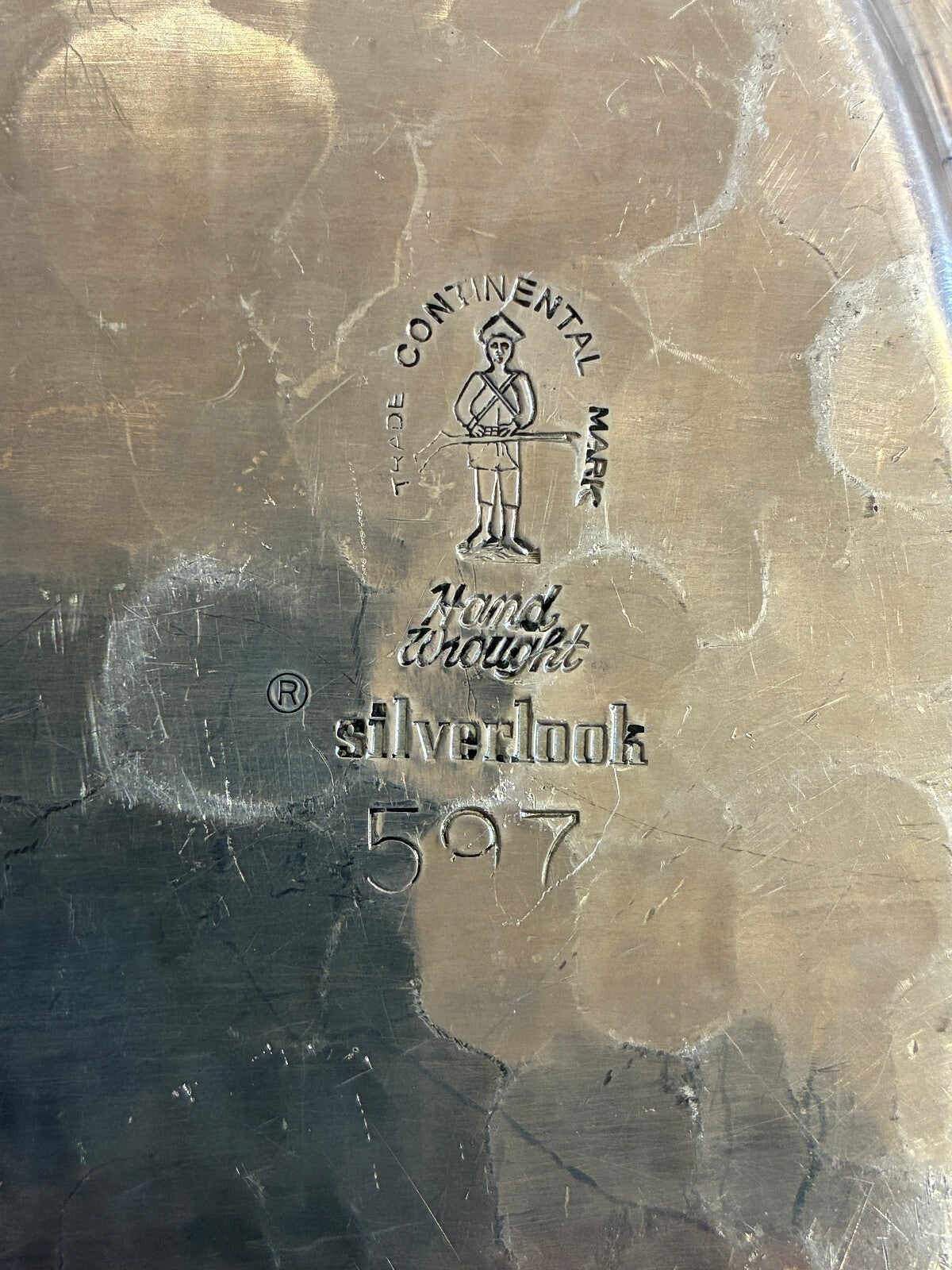Vintage Hand Wrought Aluminum Tray with Leaf Handle by Continental Silverlook