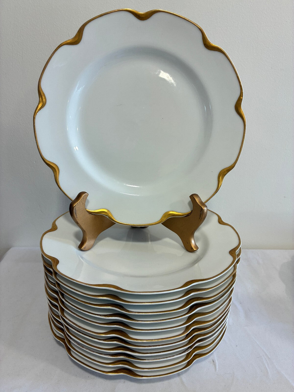 Antique Haviland & Co Limoges Gold  Rim Plates Set of 12, French Porcelain