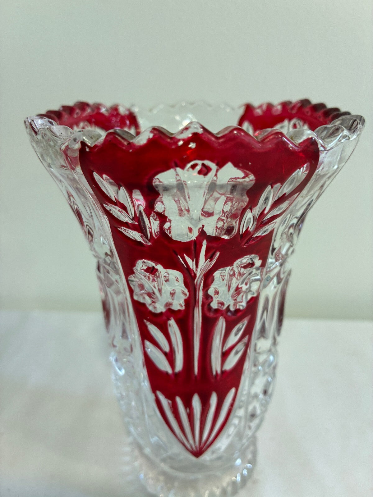 Vintage 5th Avenue Crystal Rosalina Ruby Red Cut Vase | Bohemian Cranberry Flashed Crystal Flower Vase | Vintage Finds