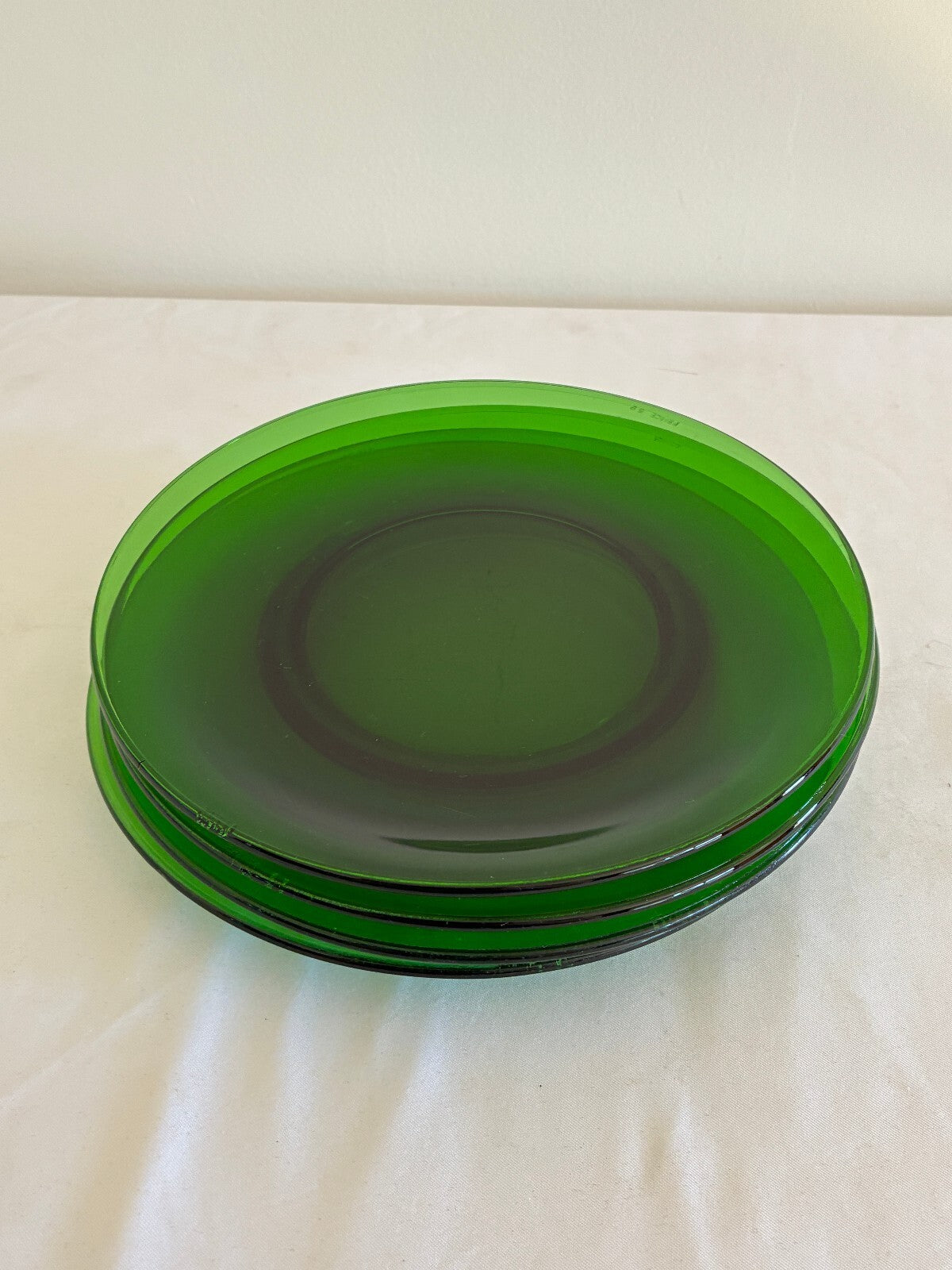 Vintage Set of 4 Green Glass Plates, Vereco France, Emerald Salad Dessert Plate