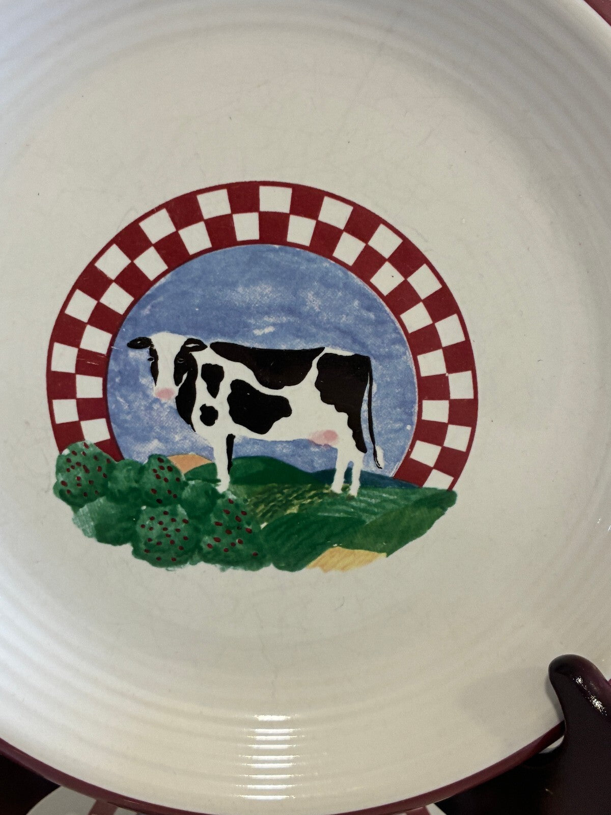 Vintage Fannie's Farm Cow Salad Plates, Set of 2, Century Stoneware