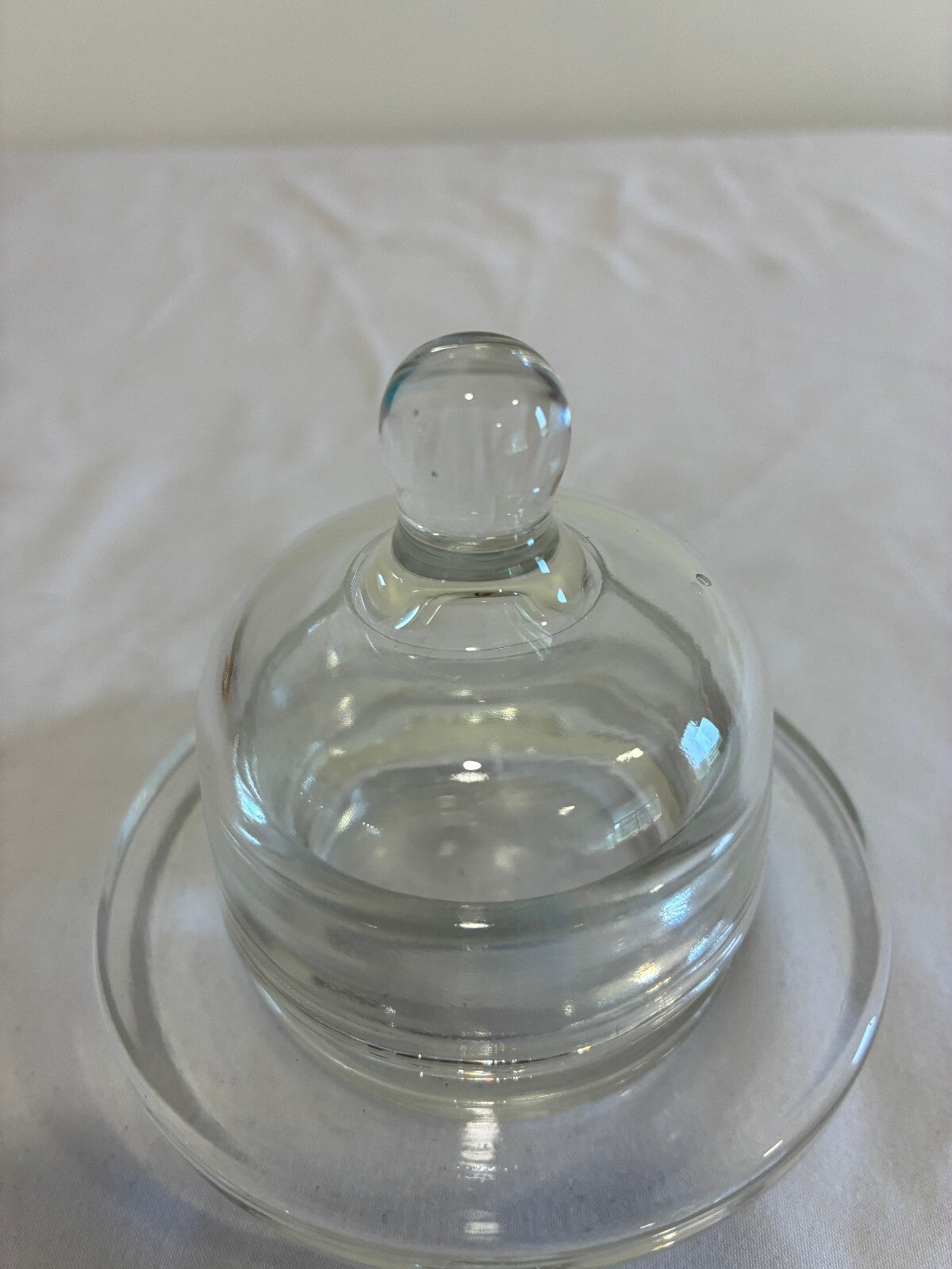 Vintage Glass Butter Dish with Domed Lid Clear Pressed Glass