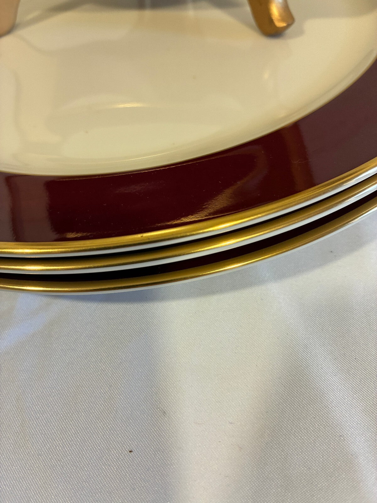 Vintage Pickard Fine China Dinner Plates, Set of 4, Burgundy & Gold, USA