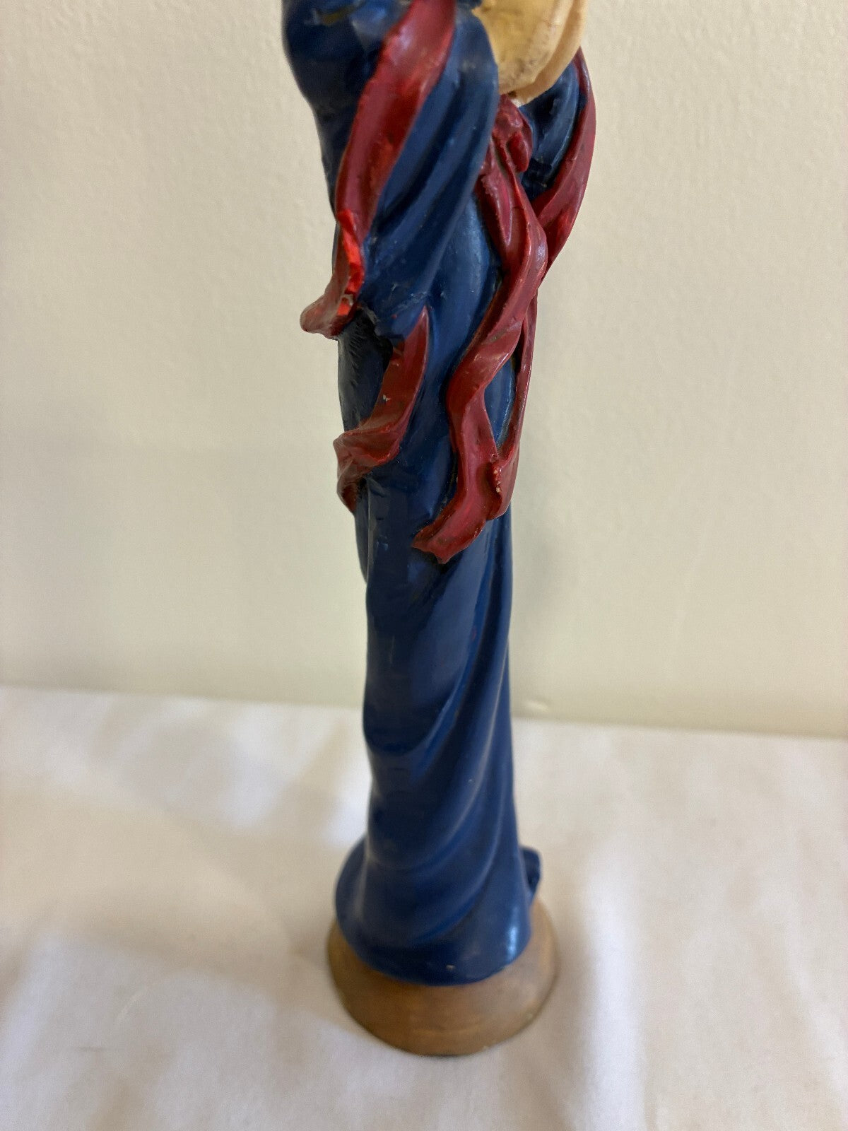 Vintage Blue Angel Figurine with Gold Wings, Painted Statue with Flowers