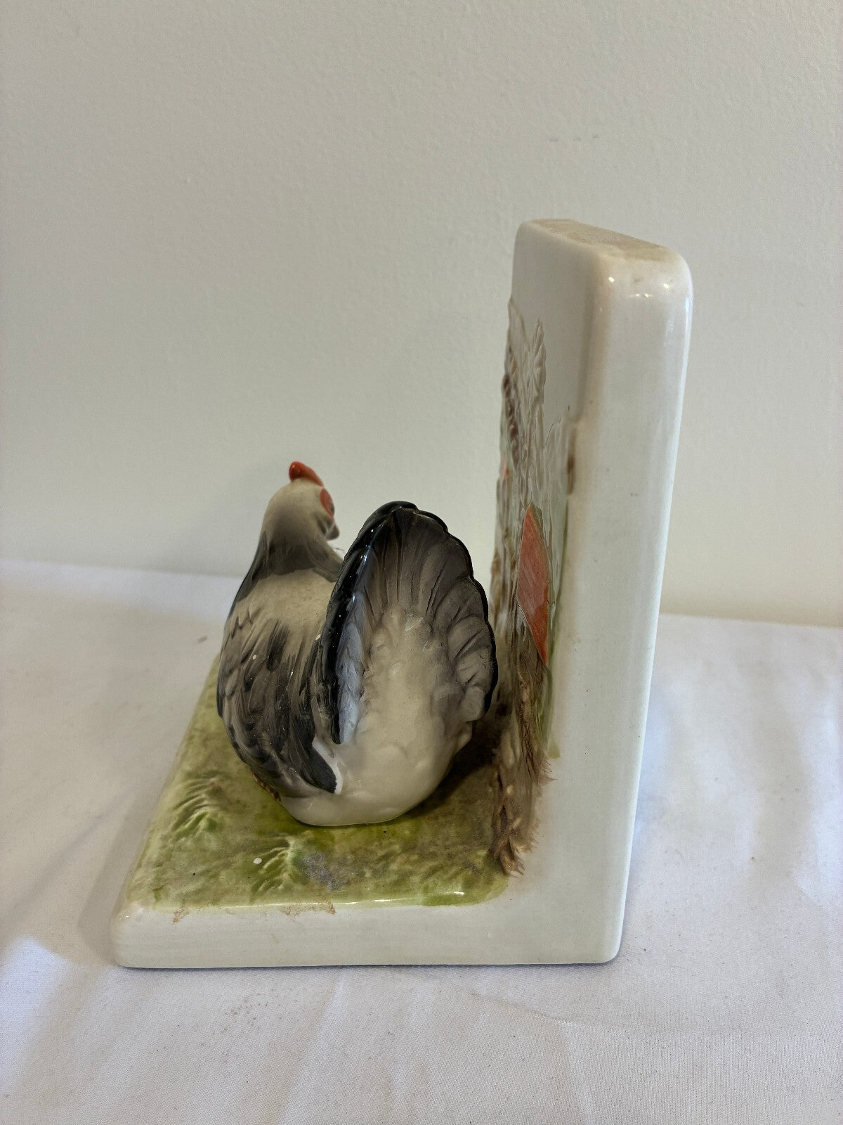 Vintage Otagiri Ceramic Hen Bookend | Hand-Painted Farmhouse Scene Chicken