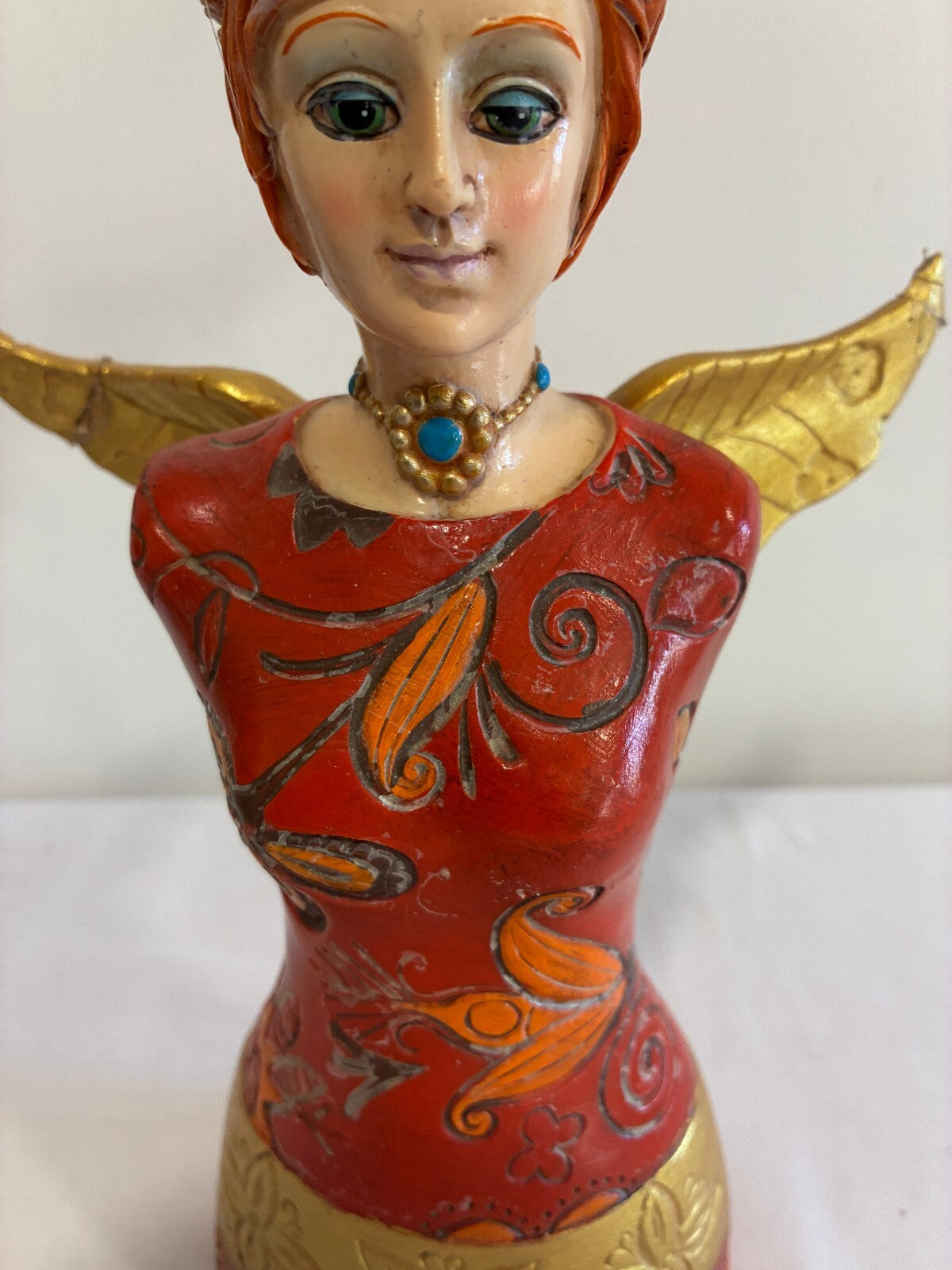 Vintage Angel Figurine Bust with Crown Wings Folk Art Style