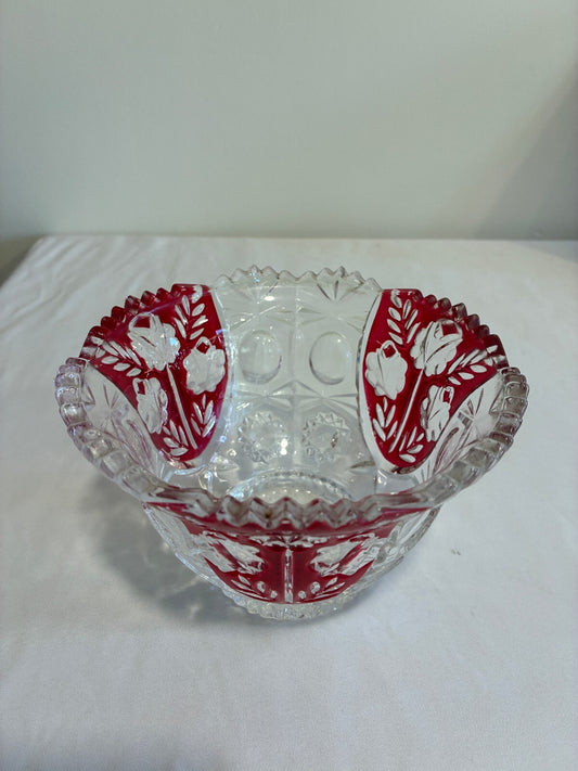 Vintage 5th Avenue Rosalina Red Cut Glass Bowl Ruby Flash