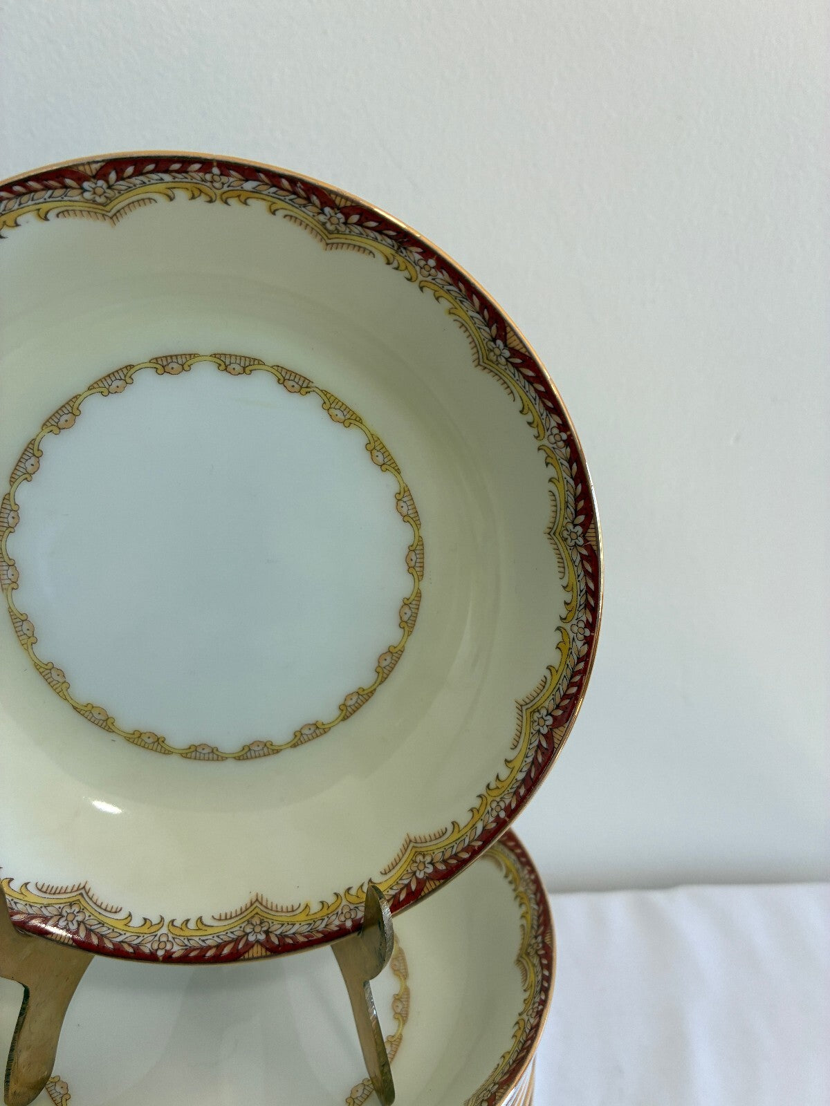 Vintage Set of 11 Meito China Celestine Fruit Bowls, Rust and Gold Border