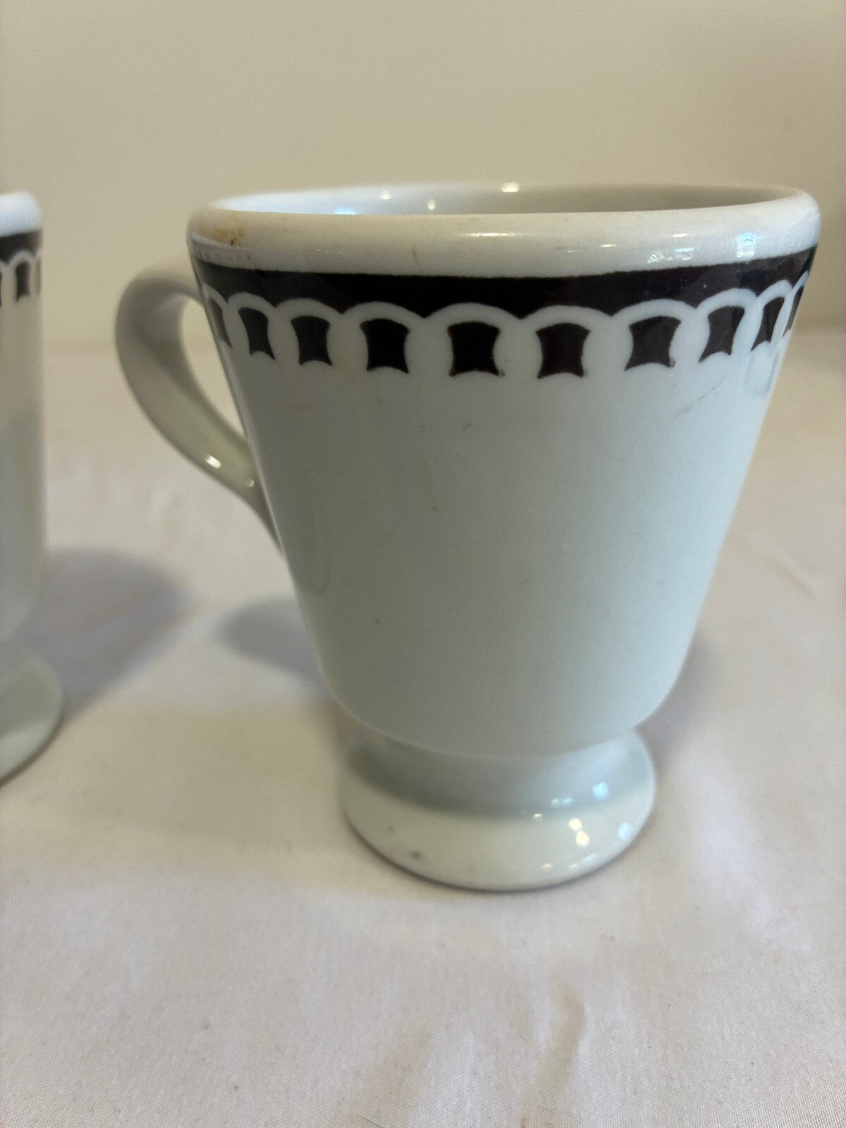 Vintage Sterling China Black Rimmed Pedestal Mugs, Set of 2, Restaurant Ware