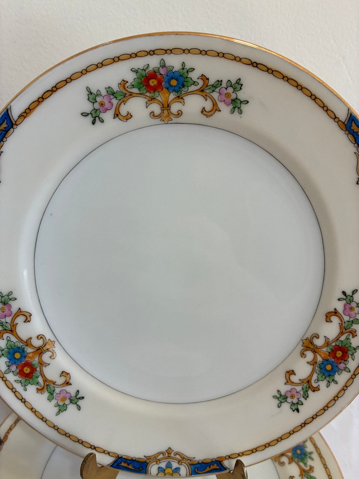 Vintage Meito China Warren Salad Plates, Set of 6, Blue and Gold Floral Trim