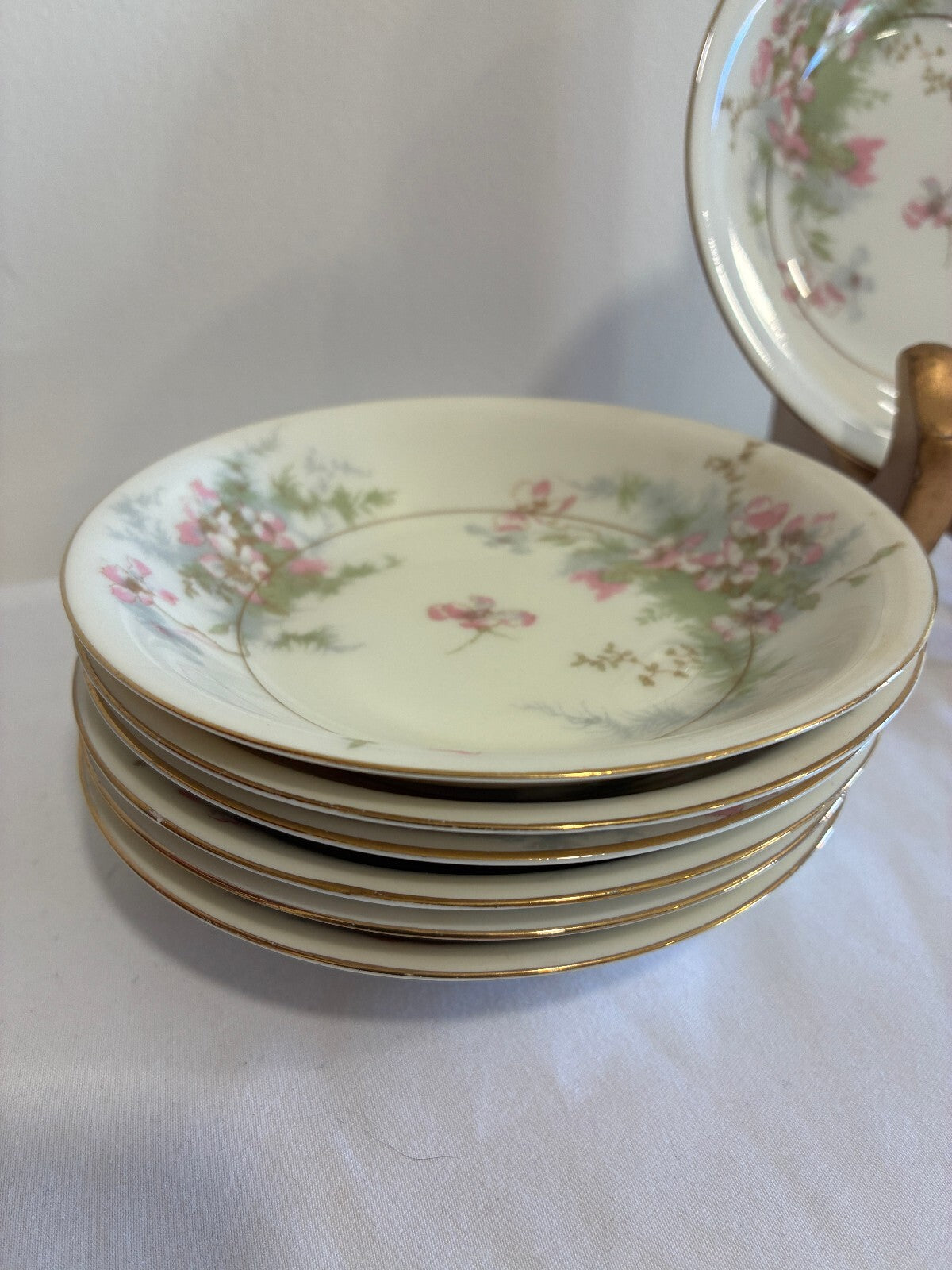 Midcentury Theodore Haviland NY Apple Blossom Bowls Gold Trim, Set of 7