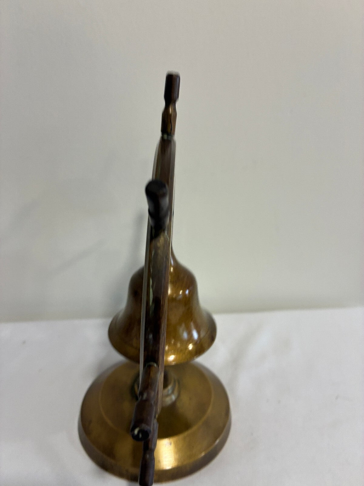 Vintage Brass Ship Wheel Bell on Stand, Nautical Desk or Counter Bell, India