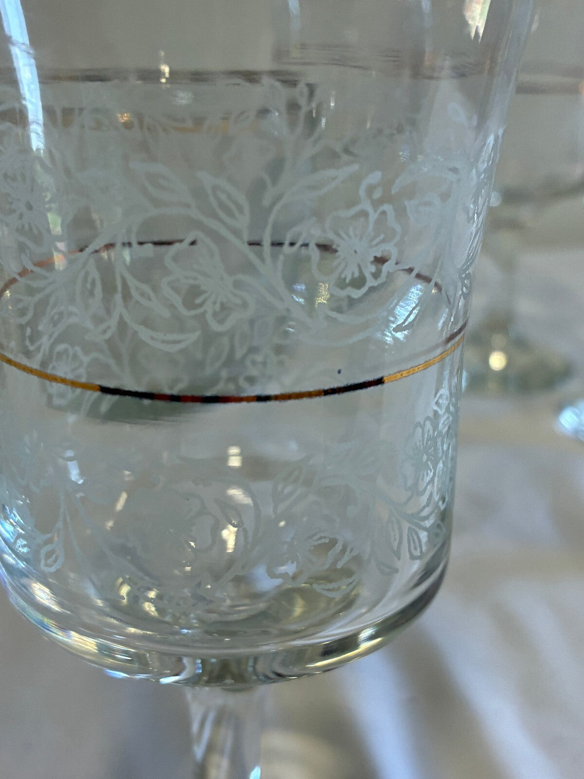 Vintage Bartlett Collins Etched Grape Glass Set 8 Goblets and Ice Bucket