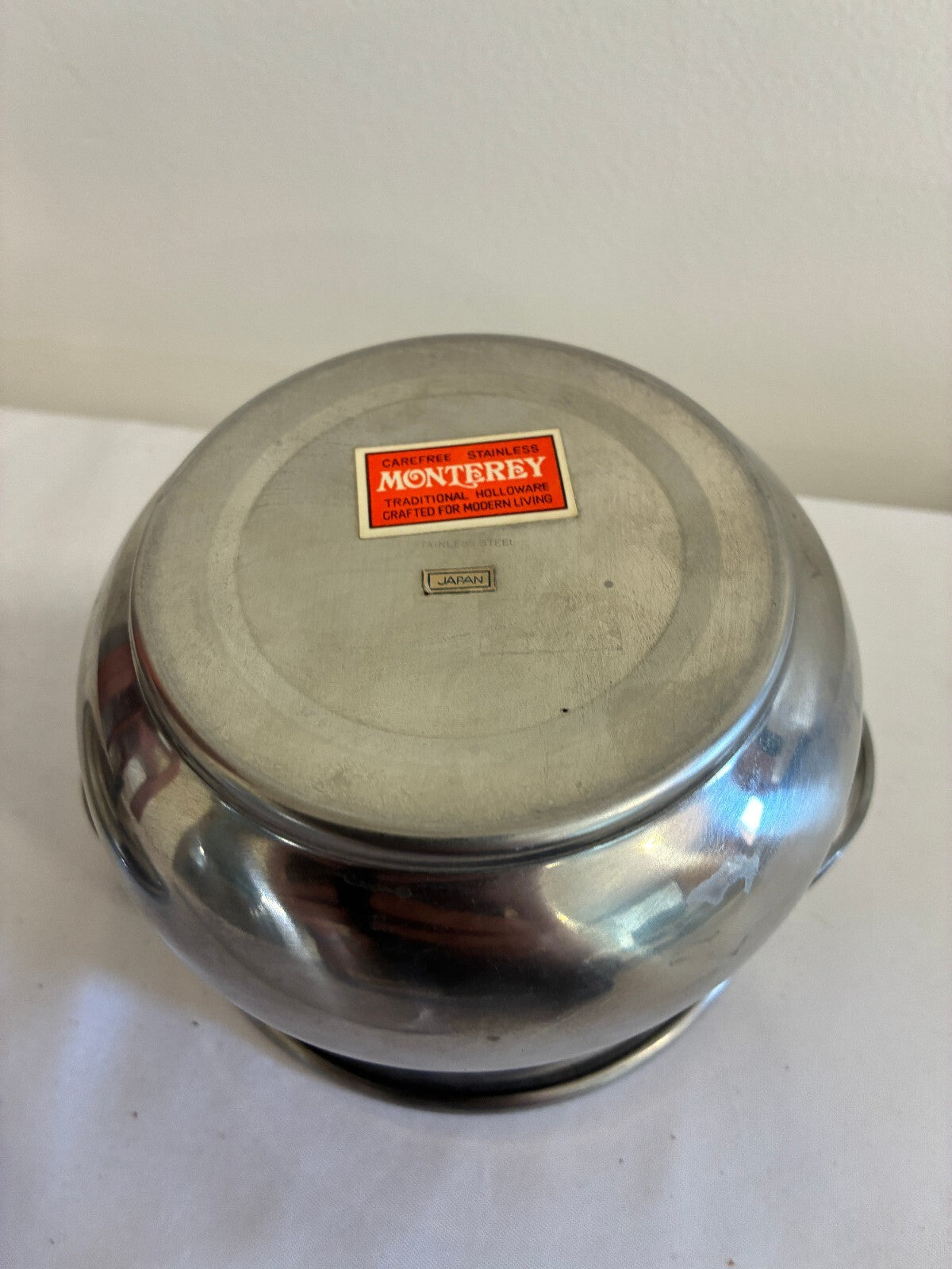 Vintage Monterey Stainless Covered Serving Bowl, Made in Japan, Mid Century Lidded Bowl, Traditional Holloware, Stainless Steel
