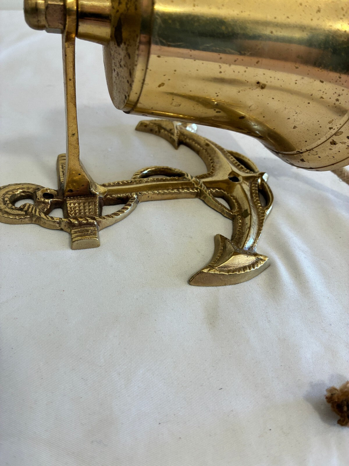 Vintage Solid Brass Anchor Bell with Rope Pull, Nautical Wall Mount Ship Bell