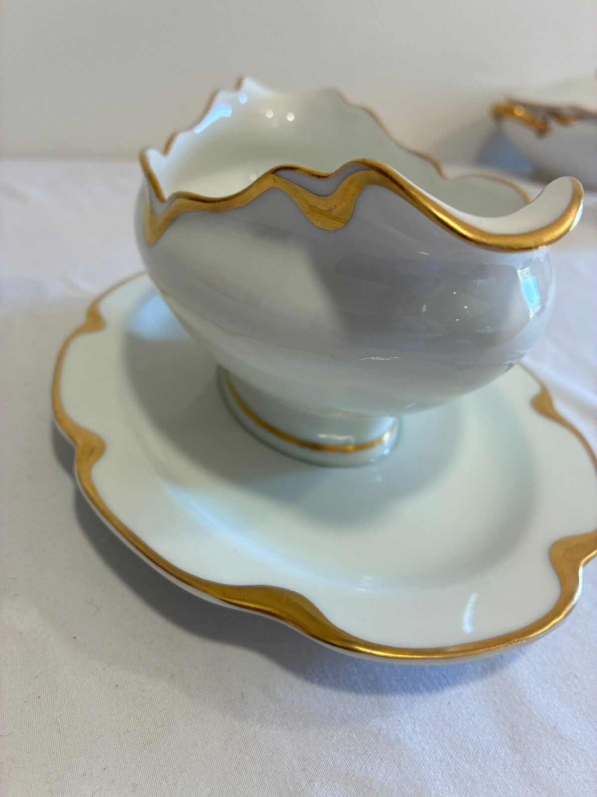 Antique Haviland & Co Limoges Gravy Boat with Gold Rim, French Porcelain